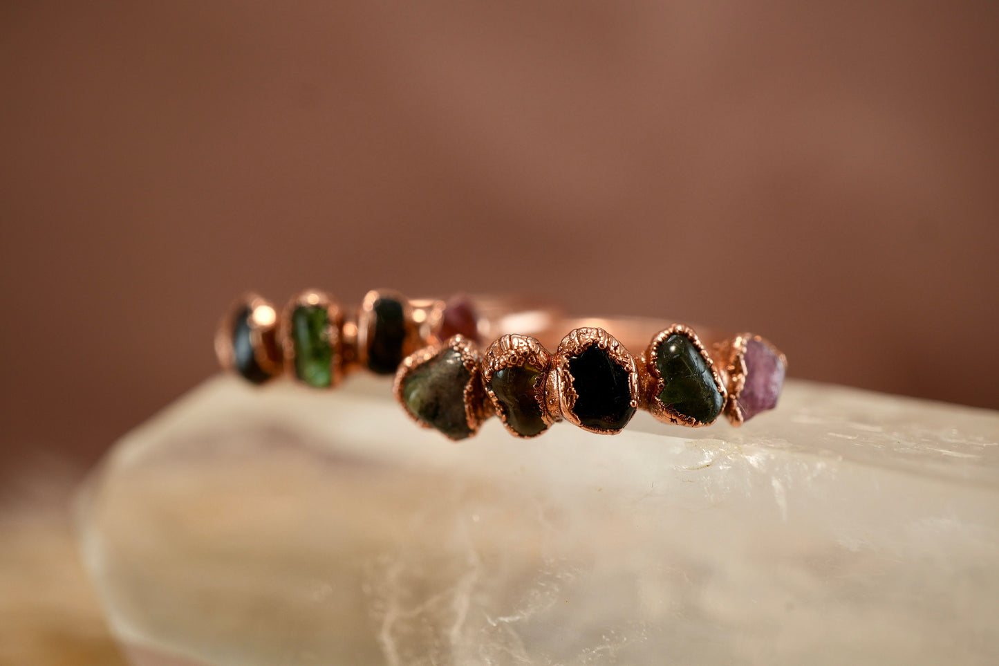 Multi-Colored Tourmaline Ring || Copper Tourmaline Ring || Pink Tourmaline || Green Tourmaline || Black Tourmaline || Electroformed Ring