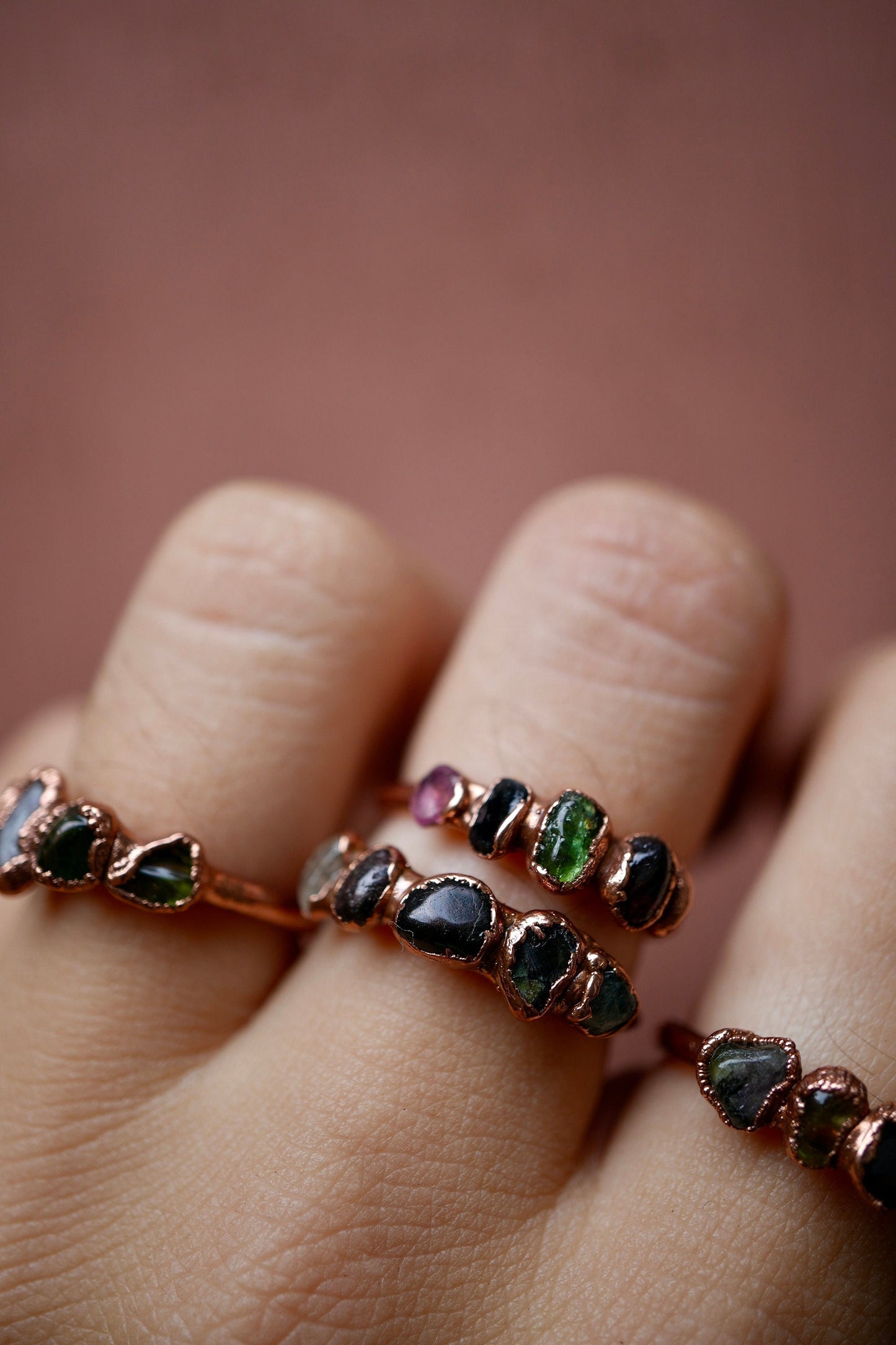 Multi-Colored Tourmaline Ring || Copper Tourmaline Ring || Pink Tourmaline || Green Tourmaline || Black Tourmaline || Electroformed Ring