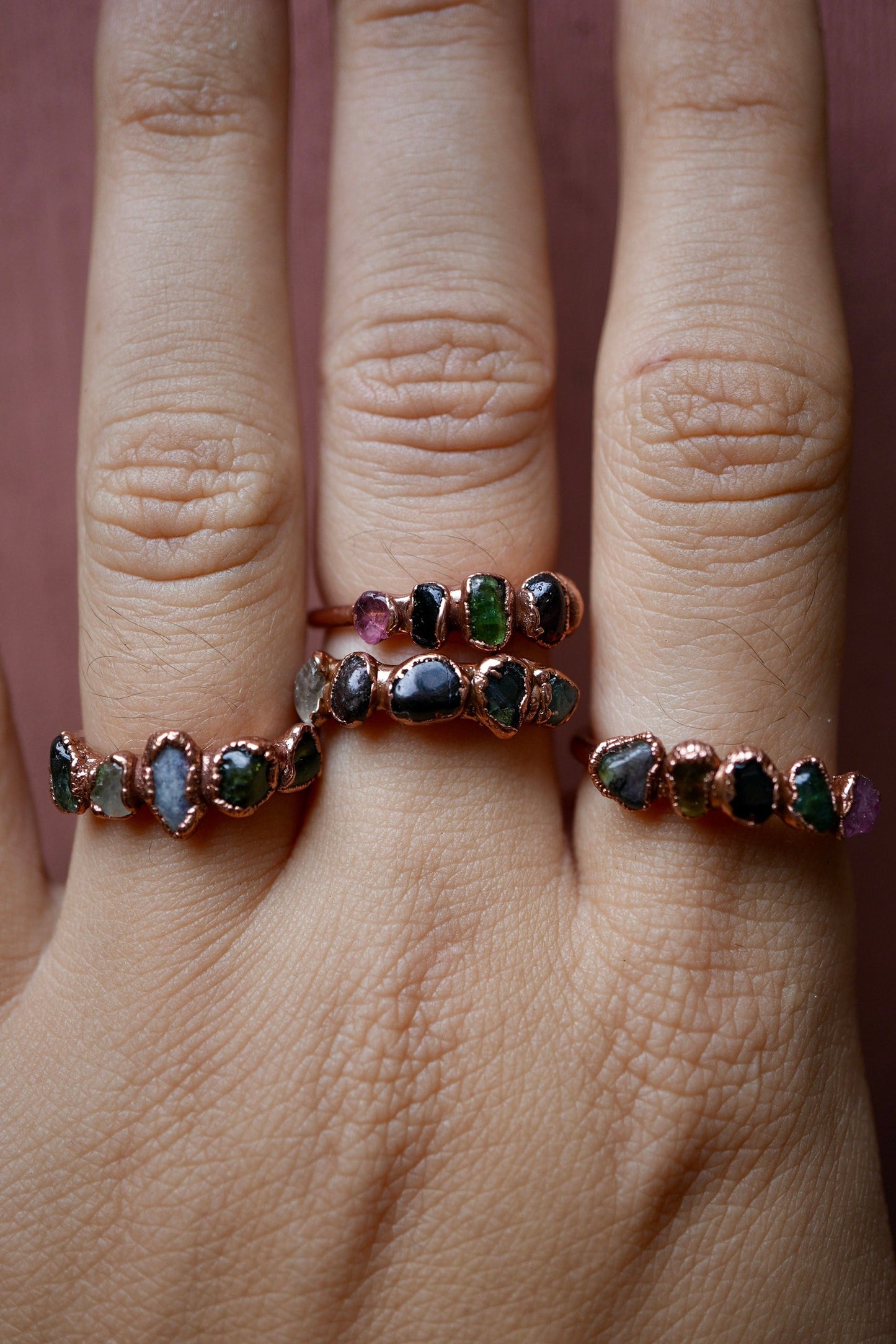 Multi-Colored Tourmaline Ring || Copper Tourmaline Ring || Pink Tourmaline || Green Tourmaline || Black Tourmaline || Electroformed Ring