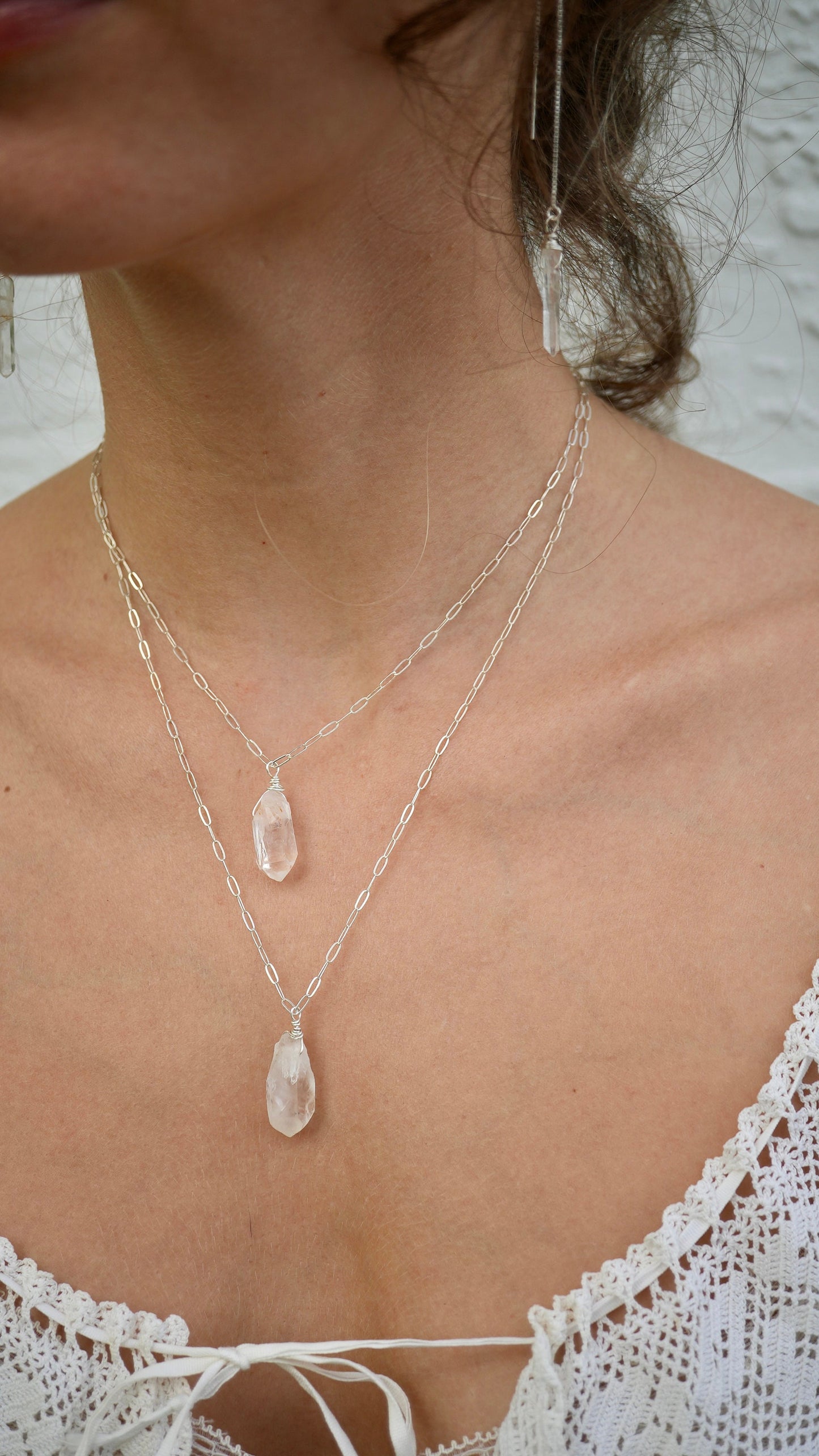Rough Quartz Necklace || Paperclip Sterling Silver Chain || Raw Quartz Gemstone Necklace