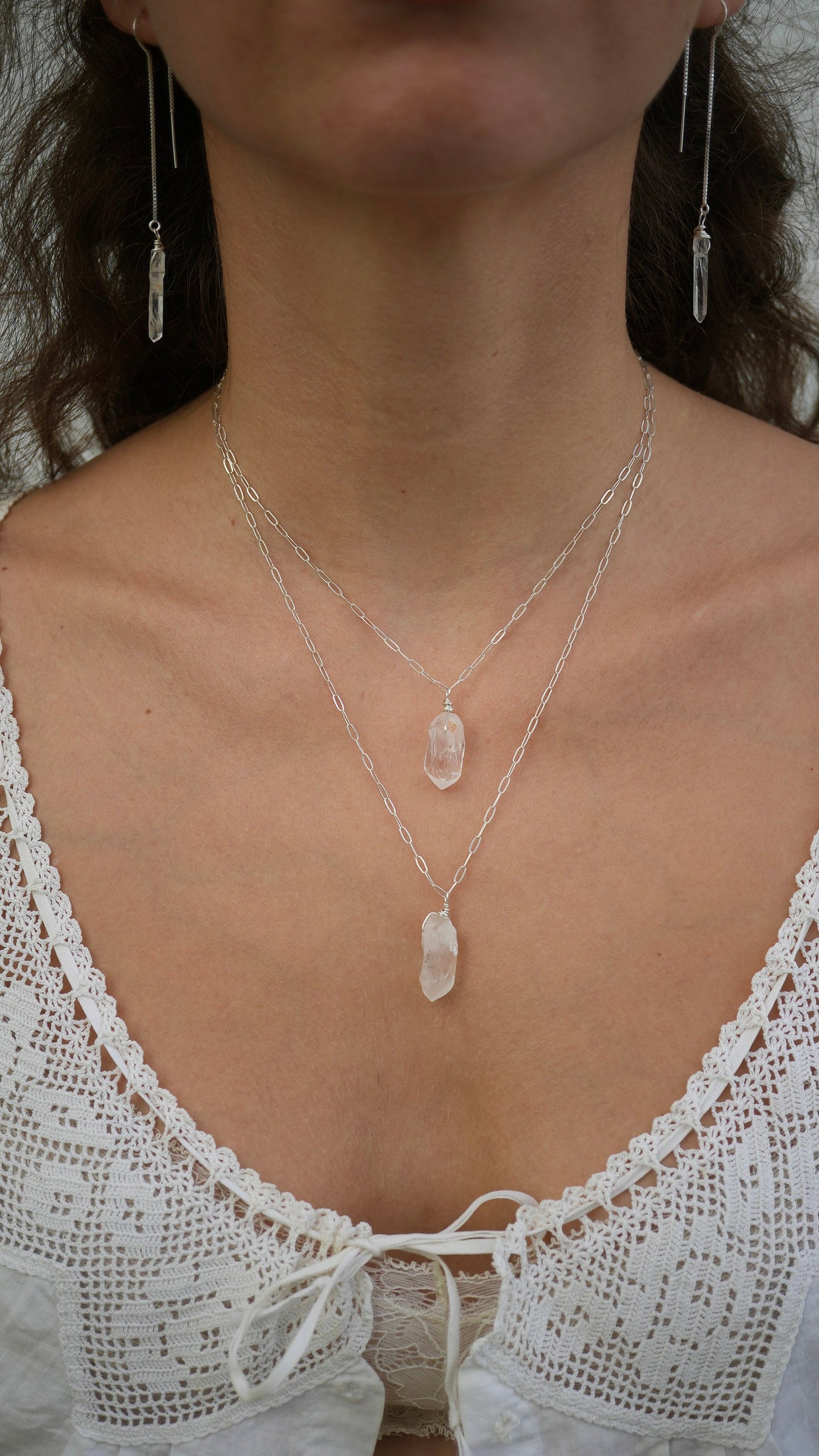 Rough Quartz Necklace || Paperclip Sterling Silver Chain || Raw Quartz Gemstone Necklace