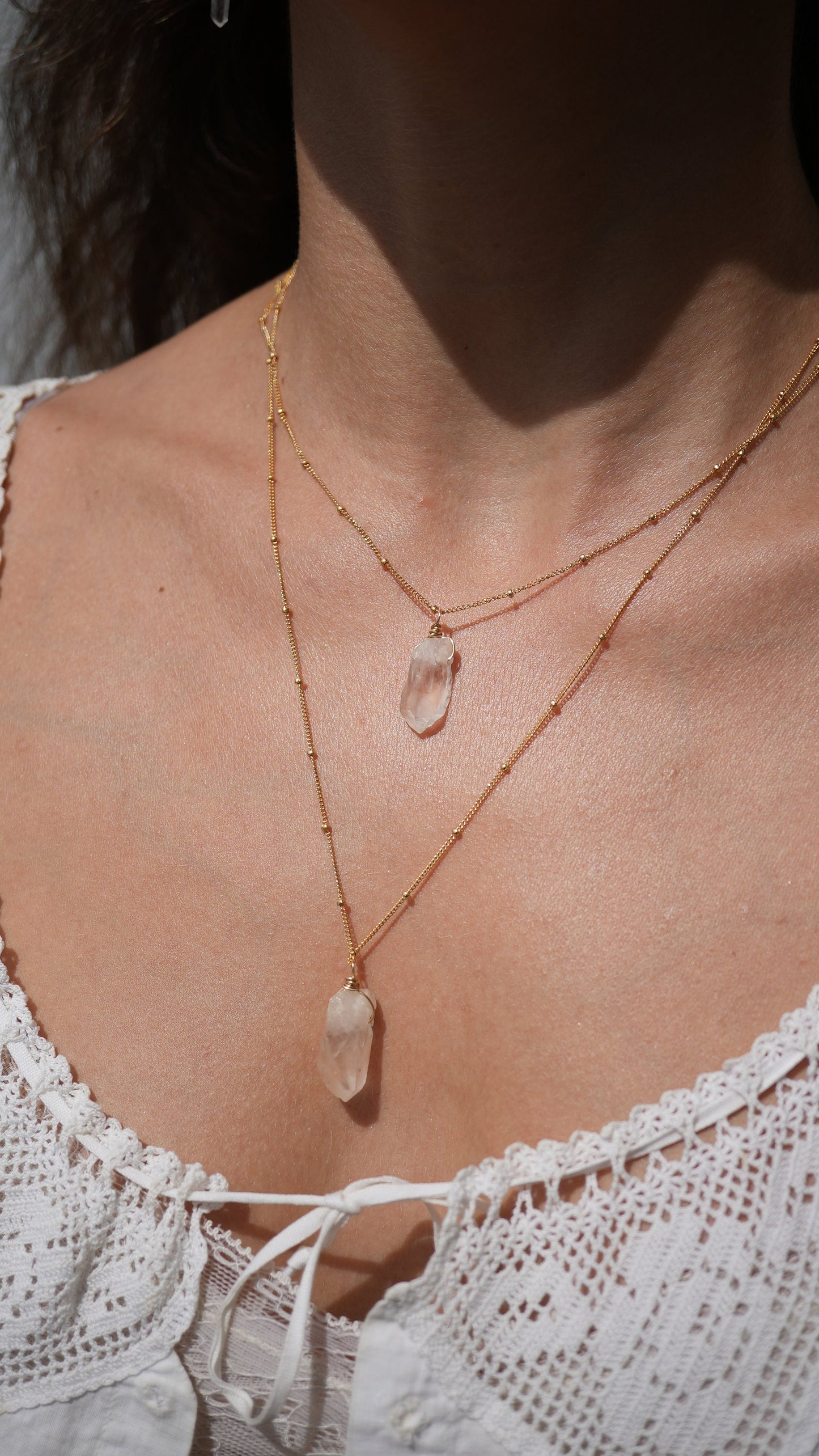 Raw Quartz Necklace || Satellite 14K Gold Filled Chain || Raw Quartz Gemstone Necklace