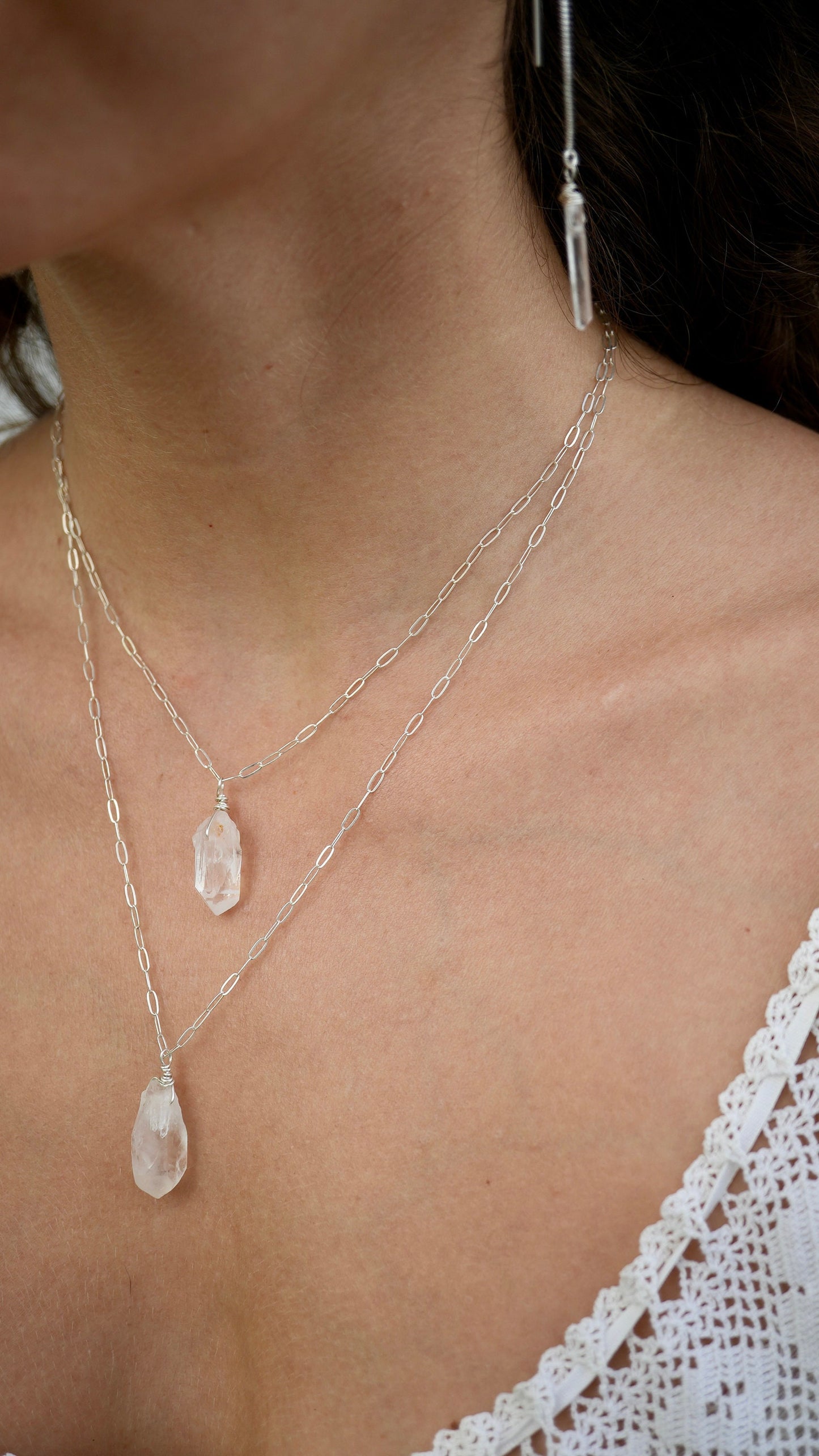 Rough Quartz Necklace || Paperclip Sterling Silver Chain || Raw Quartz Gemstone Necklace