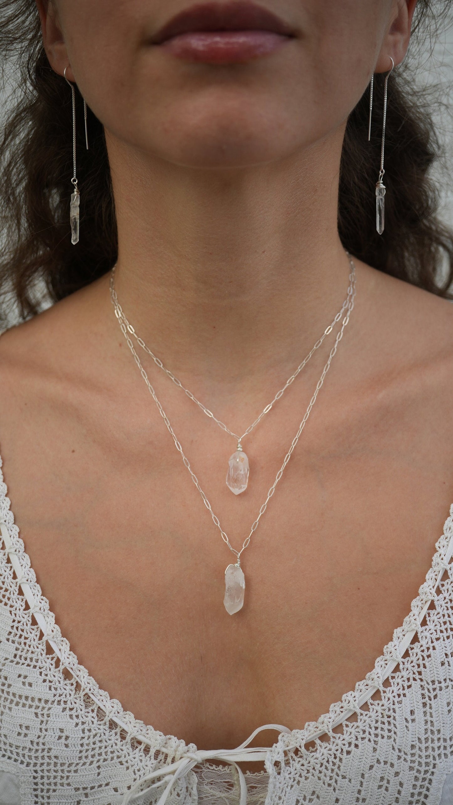 Rough Quartz Necklace || Paperclip Sterling Silver Chain || Raw Quartz Gemstone Necklace