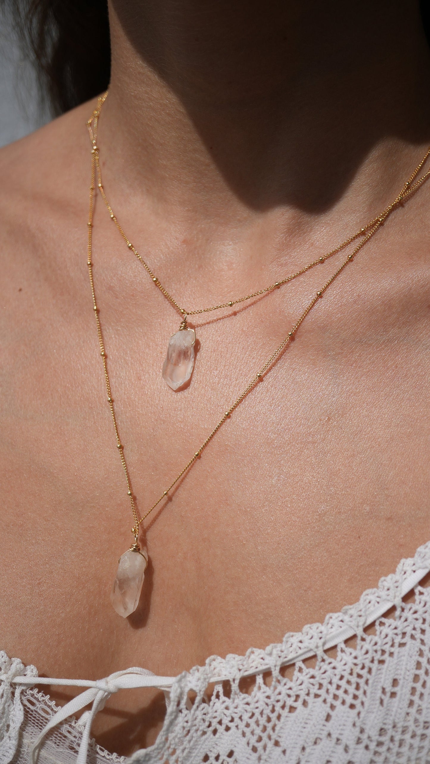 Raw Quartz Necklace || Satellite 14K Gold Filled Chain || Raw Quartz Gemstone Necklace