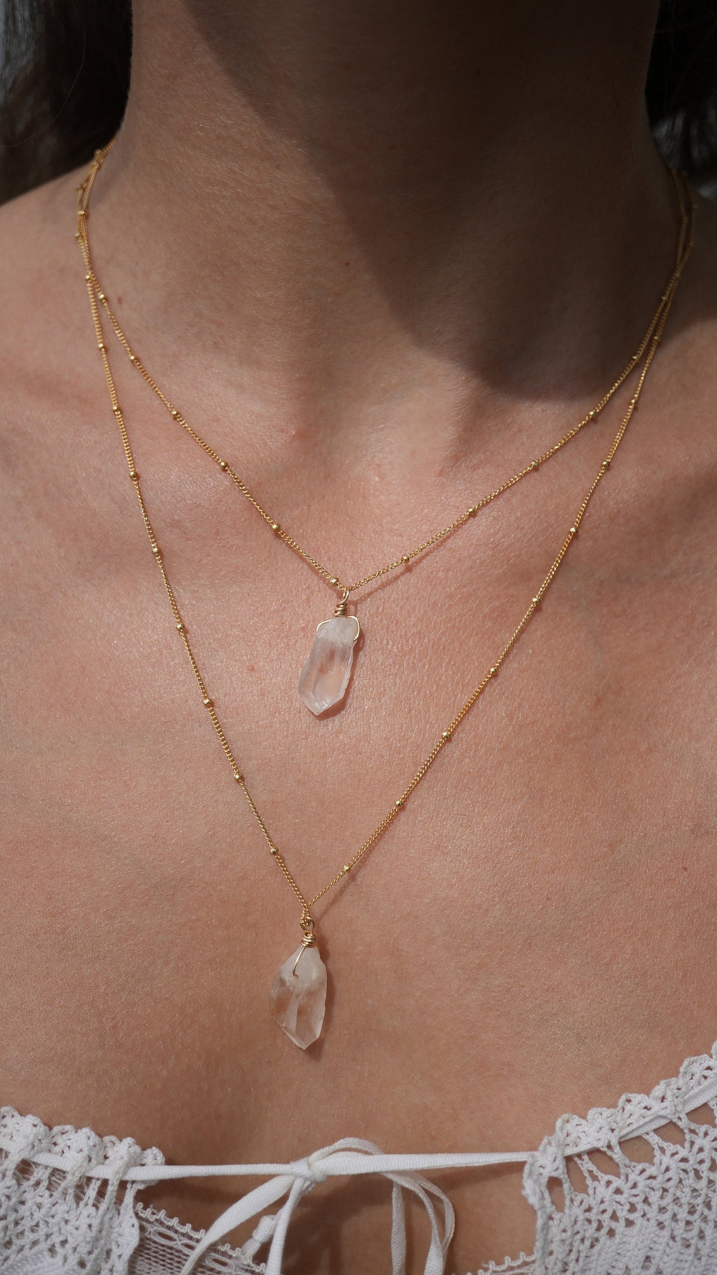 Raw Quartz Necklace || Satellite 14K Gold Filled Chain || Raw Quartz Gemstone Necklace