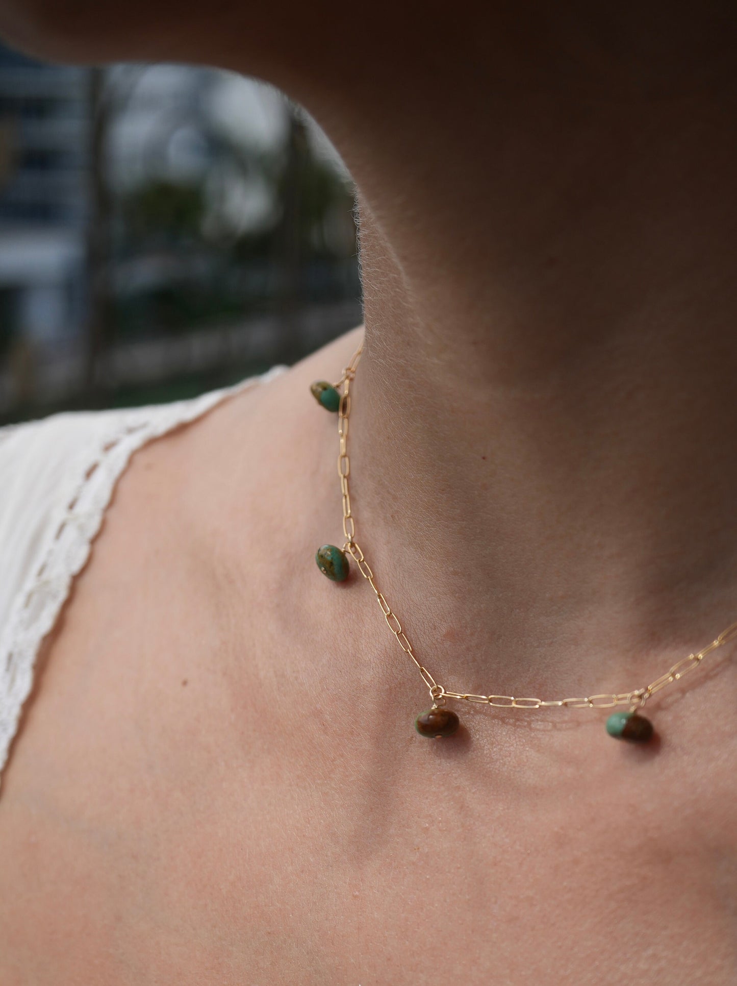 Turquoise Dangling Choker Necklace || Paperclip Chain Turquoise Necklace || Raindrop Necklace || Collar Layering Necklace