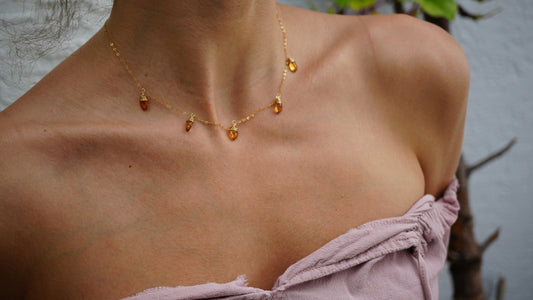Gold Citrine Choker Raindrop Necklace | Gold Filled Citrine Collar Necklace | 14K GF Necklace