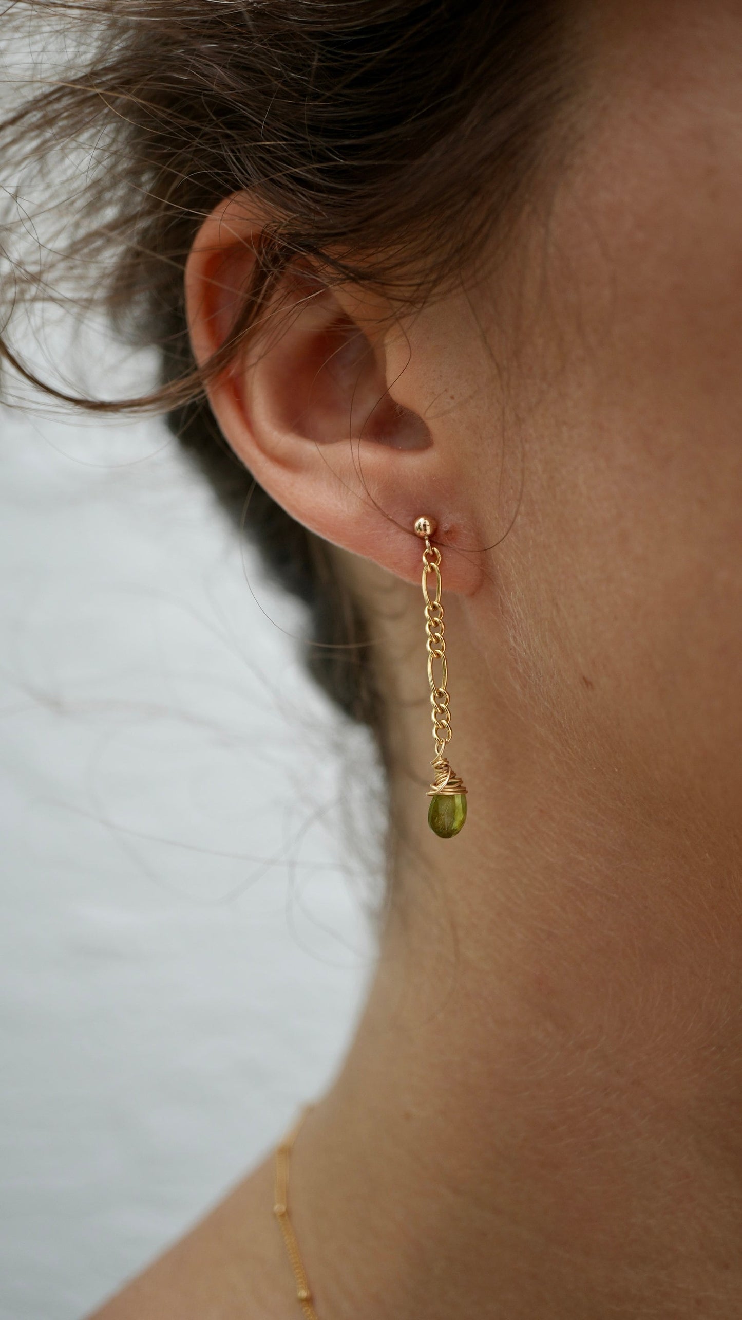 Green Tourmaline Figaro Chain Earrings || 14K Gold Filled