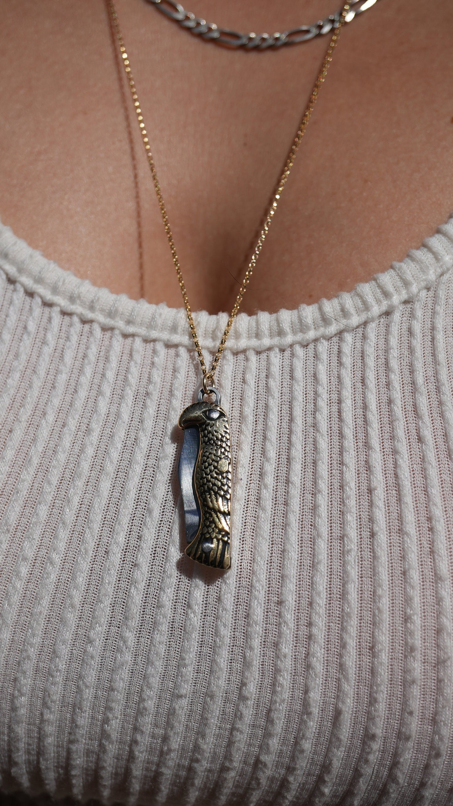 Eagle Brass Knife Necklace || Pocket Knife Necklace || Blade Necklace || Brass Knife Necklace || Real Knife Necklace || Unisex 14K GF Chain