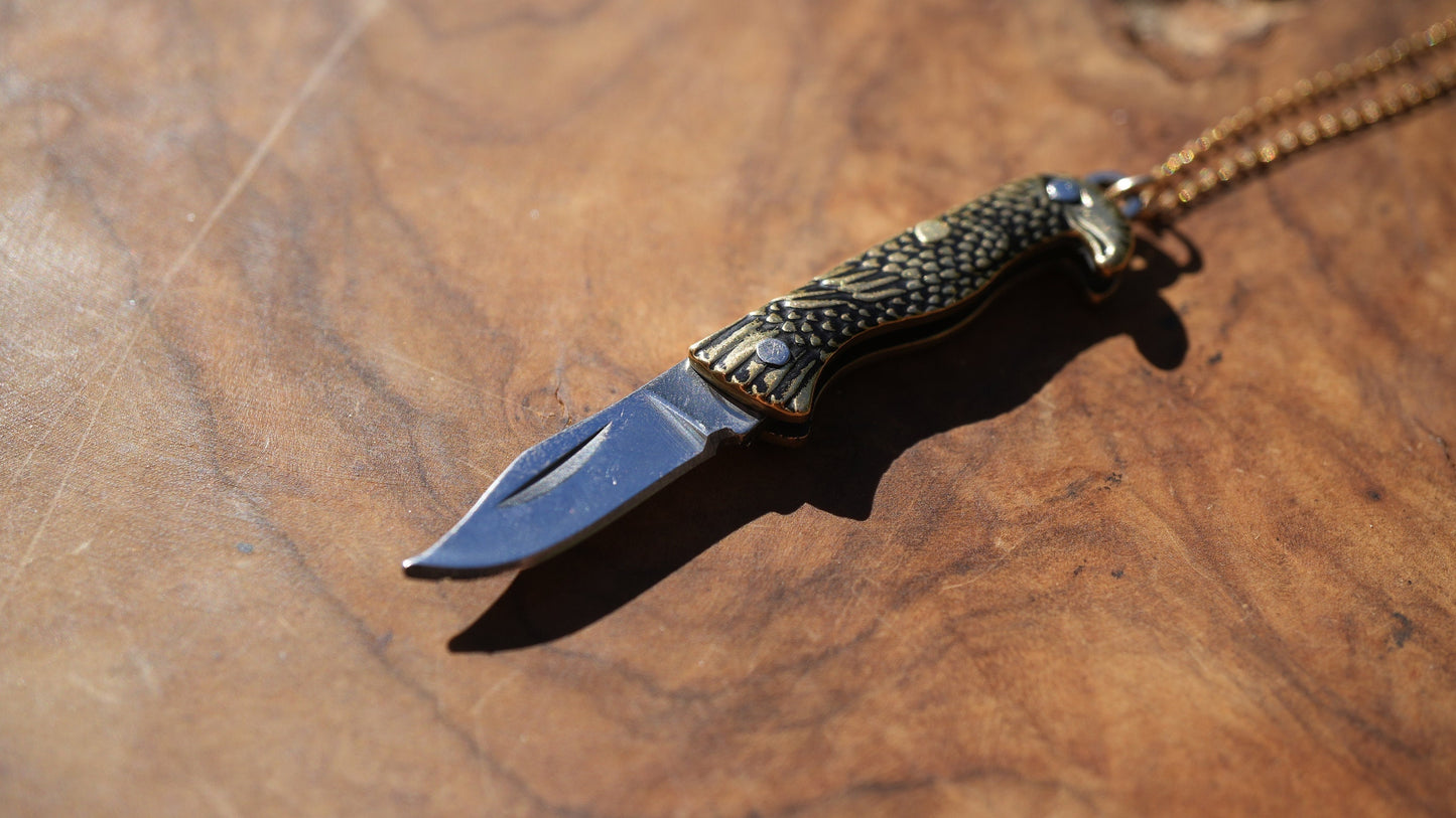 Eagle Brass Knife Necklace || Pocket Knife Necklace || Blade Necklace || Brass Knife Necklace || Real Knife Necklace || Unisex 14K GF Chain