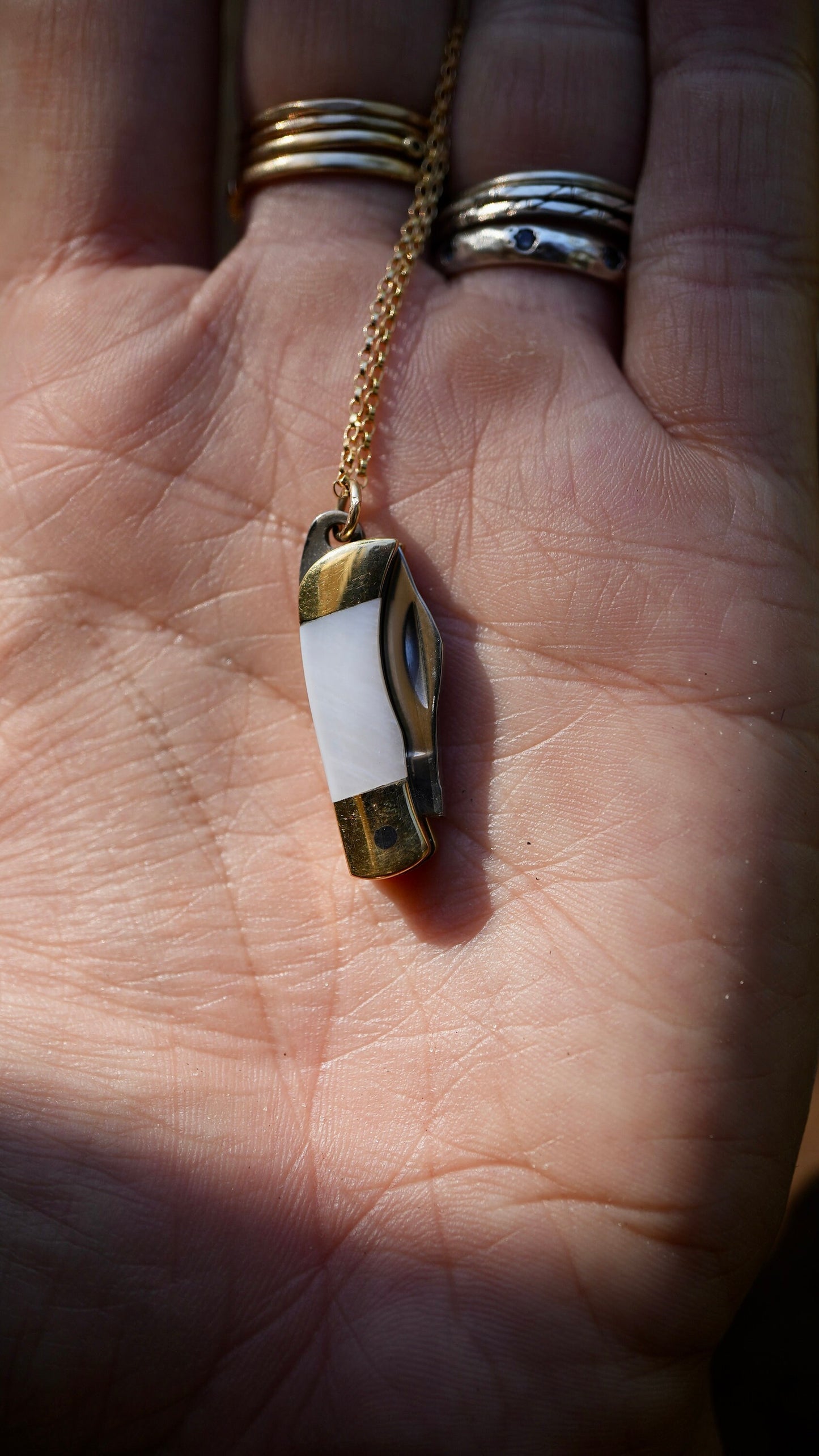 White Shell Knife Necklace || Shell Pocket Knife Necklace || Abalone Blade Necklace || Brass Knife Necklace || Real Knife Necklace || Unisex