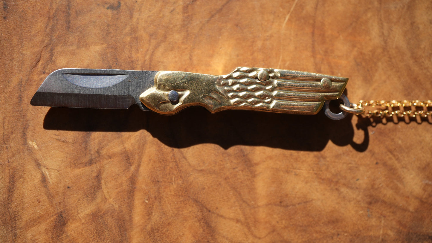 Small Mini Brass Knife Necklace | Pocket Knife Necklace | Blade Necklace | Brass Knife Necklace | Real Knife Necklace | Unisex 14K GF Chain