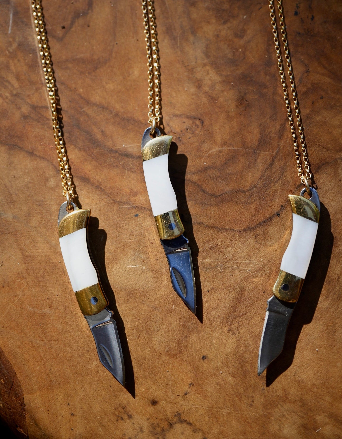 White Shell Knife Necklace || Shell Pocket Knife Necklace || Abalone Blade Necklace || Brass Knife Necklace || Real Knife Necklace || Unisex