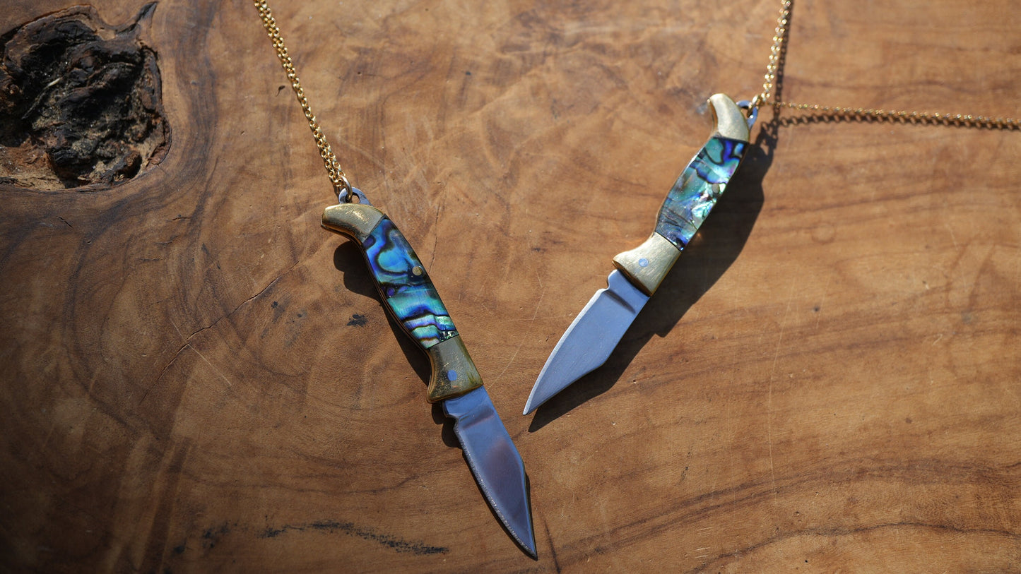 Abalone Shell Knife Necklace || Shell Pocket Knife Necklace || Blade Necklace || Brass Knife Necklace || Real Knife Necklace || Unisex