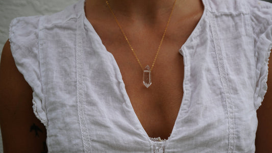Double Point Quartz Necklace || 14K Gold Filled || Everyday Bohemian Crystal Necklace