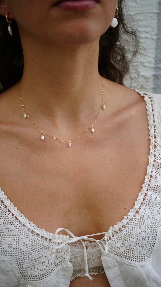 Dainty Pearl Necklace | 14K Gold Filled Pearl Choker Necklace | Bridesmaid | Wedding Jewelry