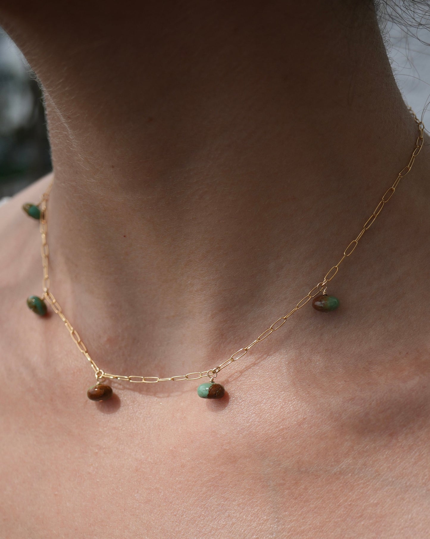 Turquoise Dangling Choker Necklace || Paperclip Chain Turquoise Necklace || Raindrop Necklace || Collar Layering Necklace