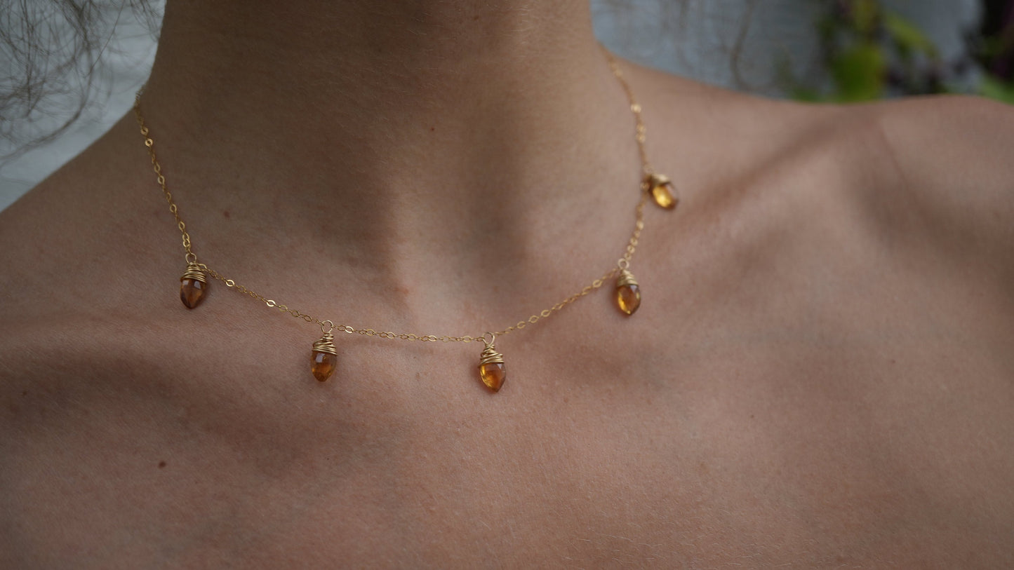 Gold Citrine Choker Raindrop Necklace | Gold Filled Citrine Collar Necklace | 14K GF Necklace