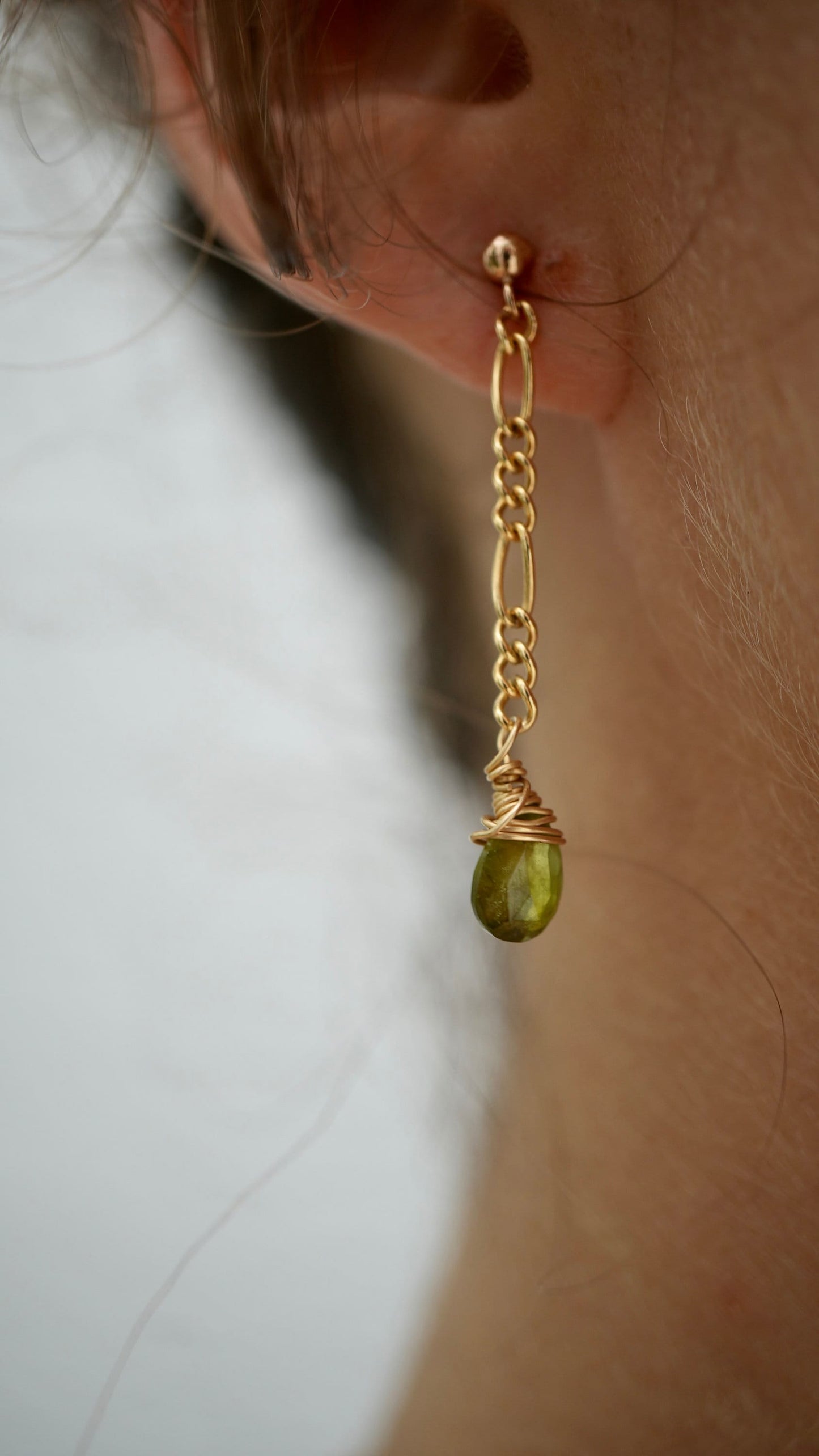 Green Tourmaline Figaro Chain Earrings || 14K Gold Filled