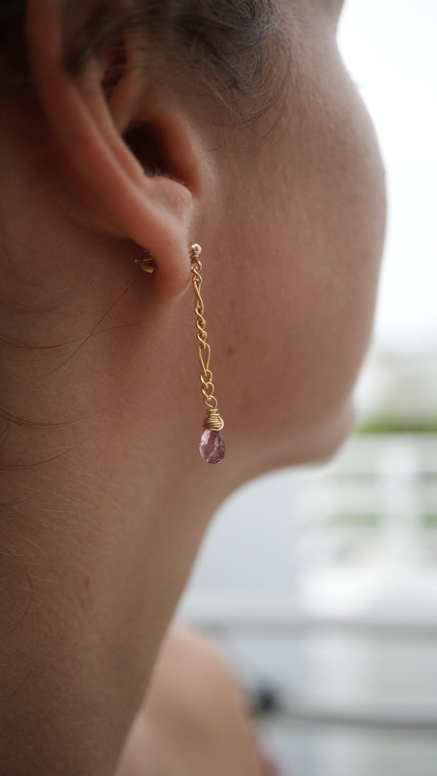 Pink Tourmaline Figaro Chain Earrings || 14K Gold Filled || Wire Wrapped Earrings