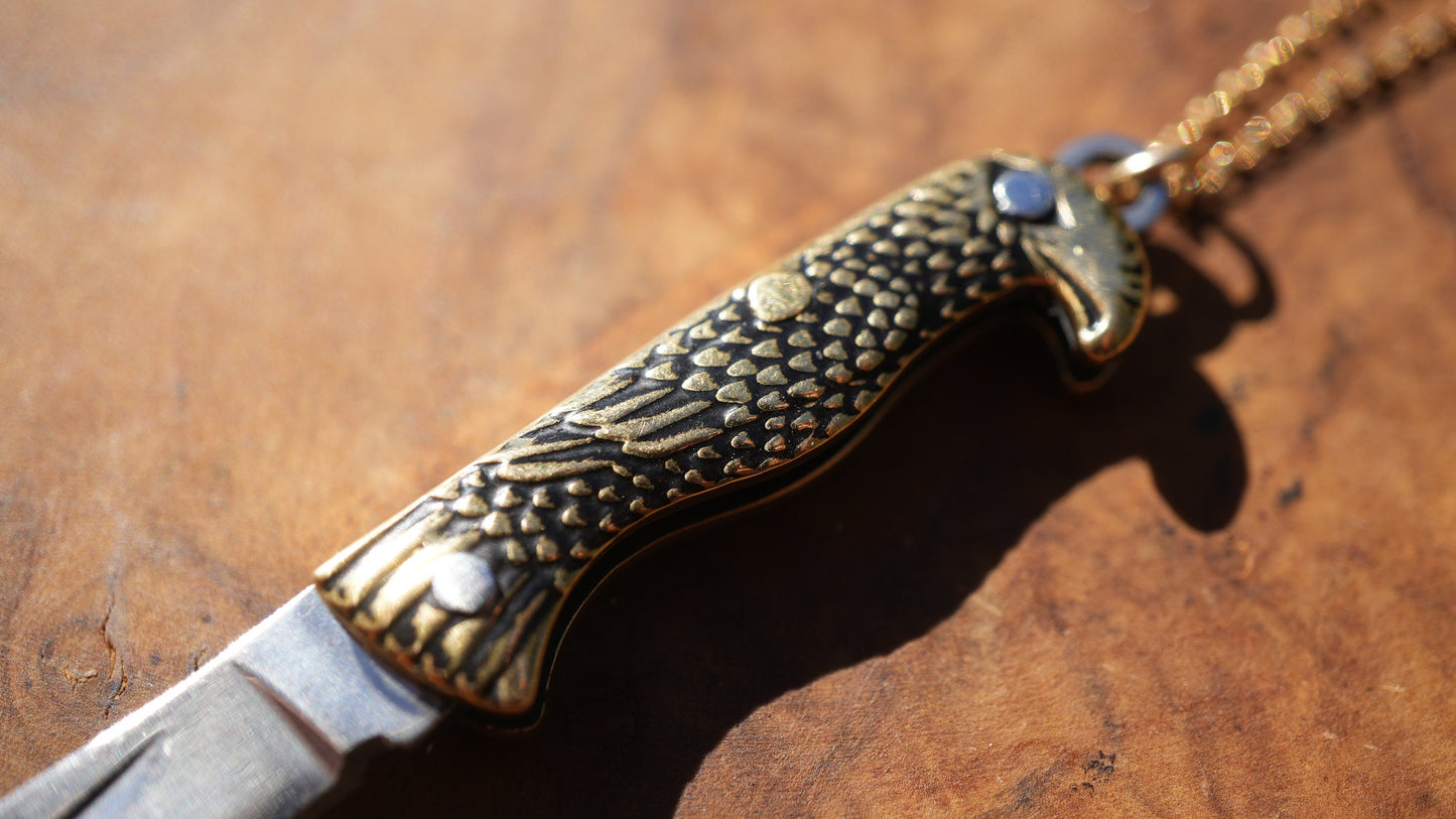 Eagle Brass Knife Necklace || Pocket Knife Necklace || Blade Necklace || Brass Knife Necklace || Real Knife Necklace || Unisex 14K GF Chain