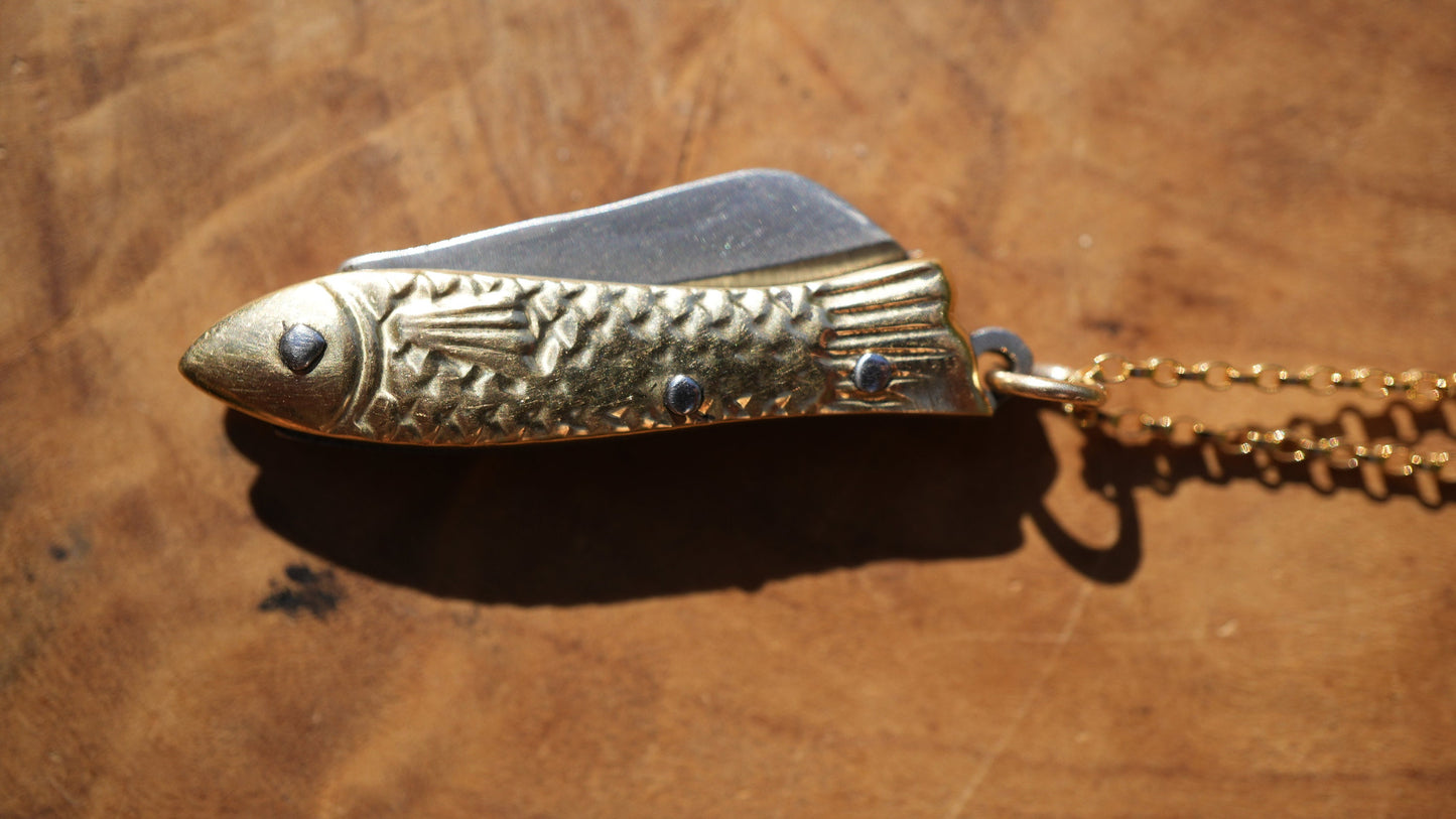 Mini Fish Knife Necklace | Brass Pocket Knife Necklace | Blade Necklace || Brass Knife Necklace | Real Knife Necklace | Unisex 14K GF Chain