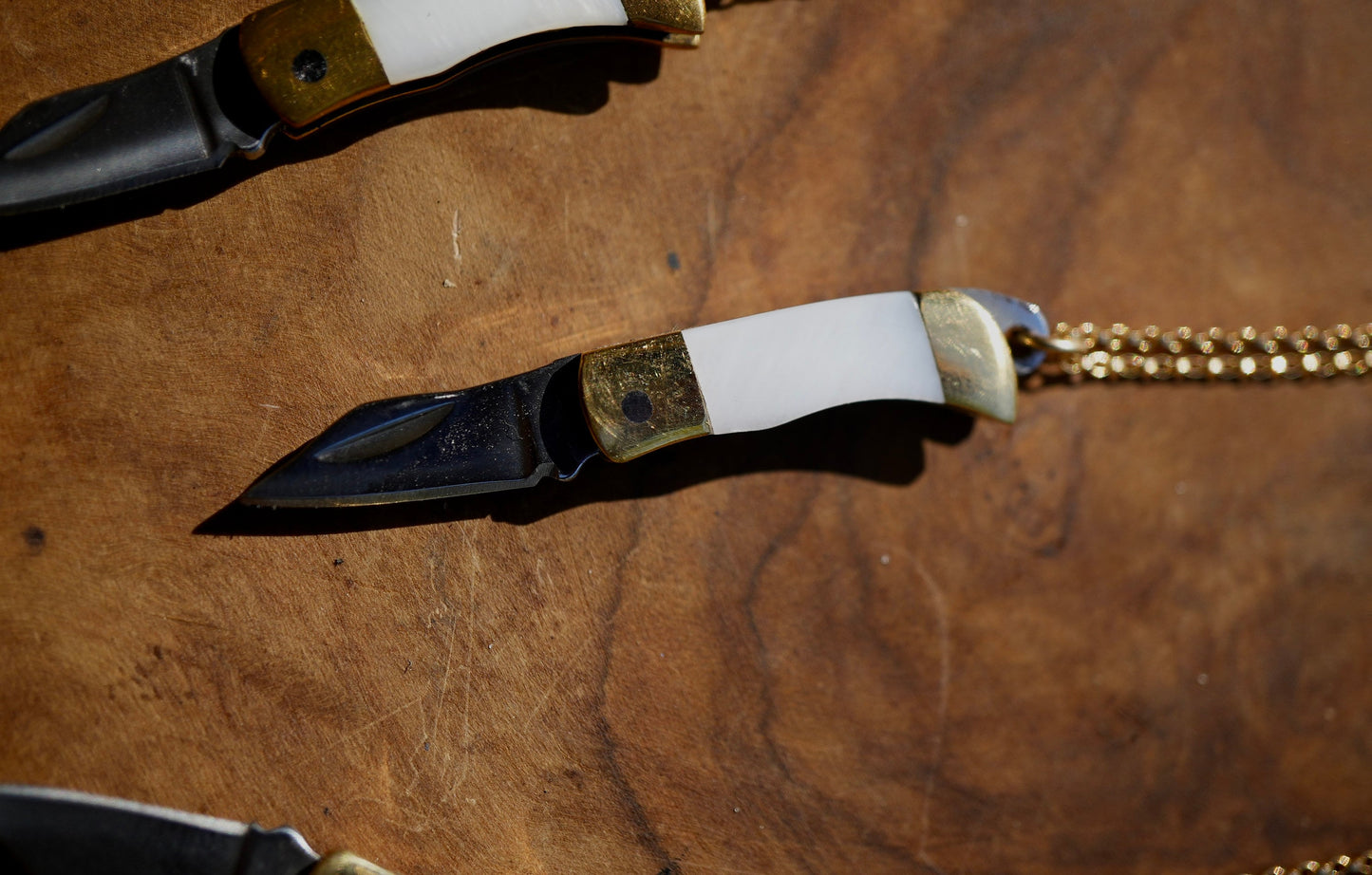 White Shell Knife Necklace || Shell Pocket Knife Necklace || Abalone Blade Necklace || Brass Knife Necklace || Real Knife Necklace || Unisex