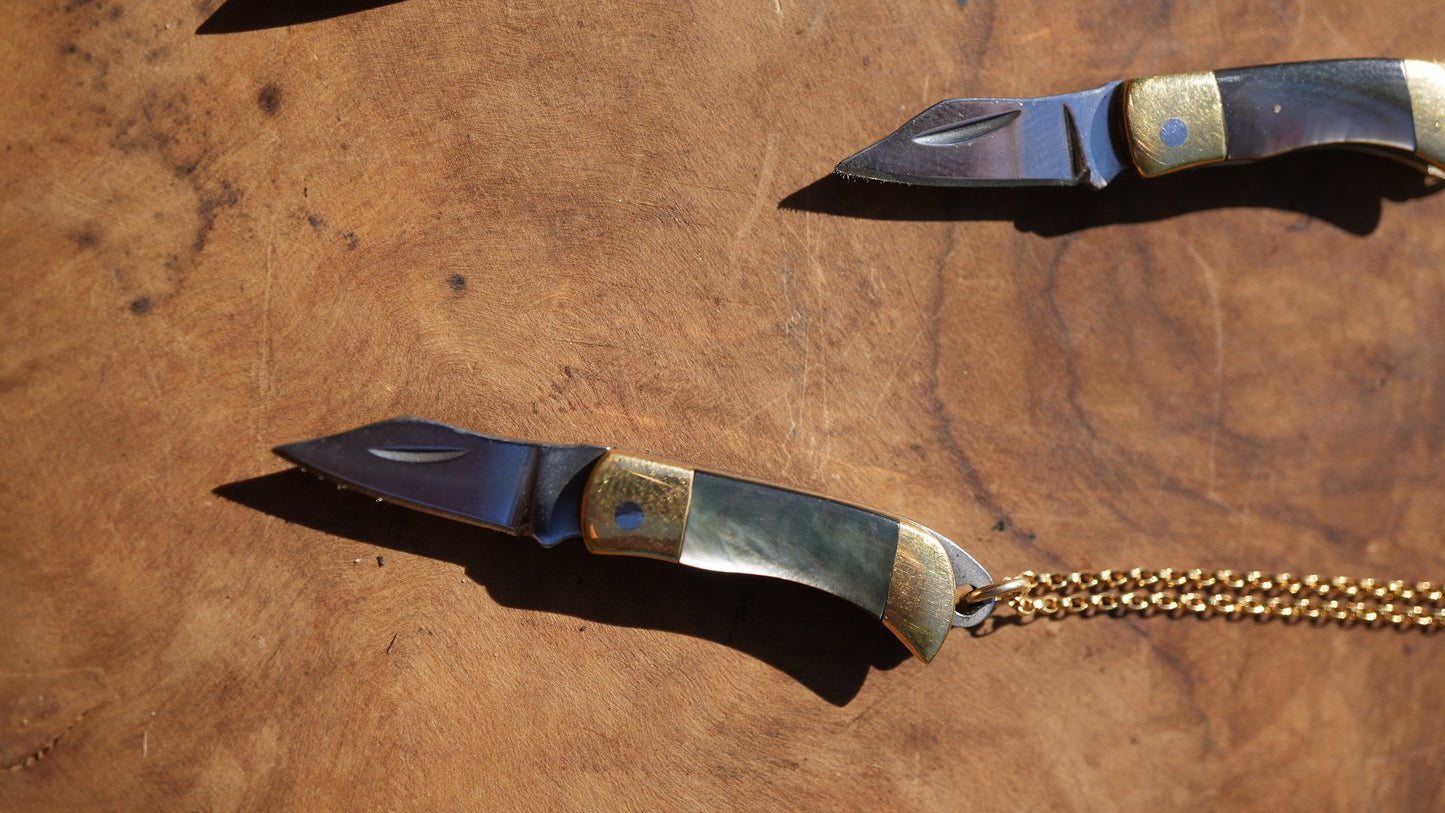 Shell Pocket Knife Necklace || Abalone Shell Pocket Knife Necklace || Blade Necklace || Brass Knife Necklace || Real Knife Necklace Unisex