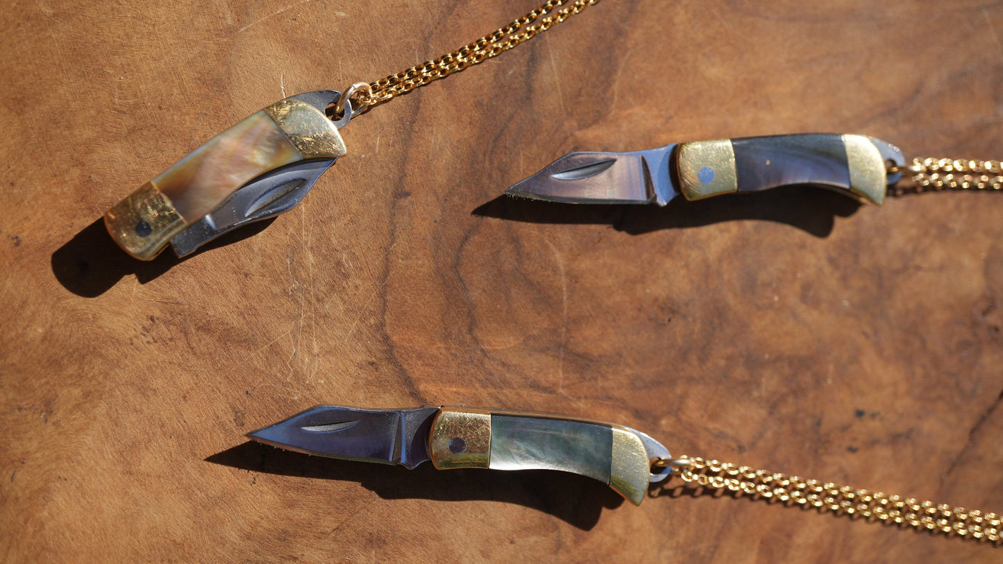 Shell Pocket Knife Necklace || Abalone Shell Pocket Knife Necklace || Blade Necklace || Brass Knife Necklace || Real Knife Necklace Unisex