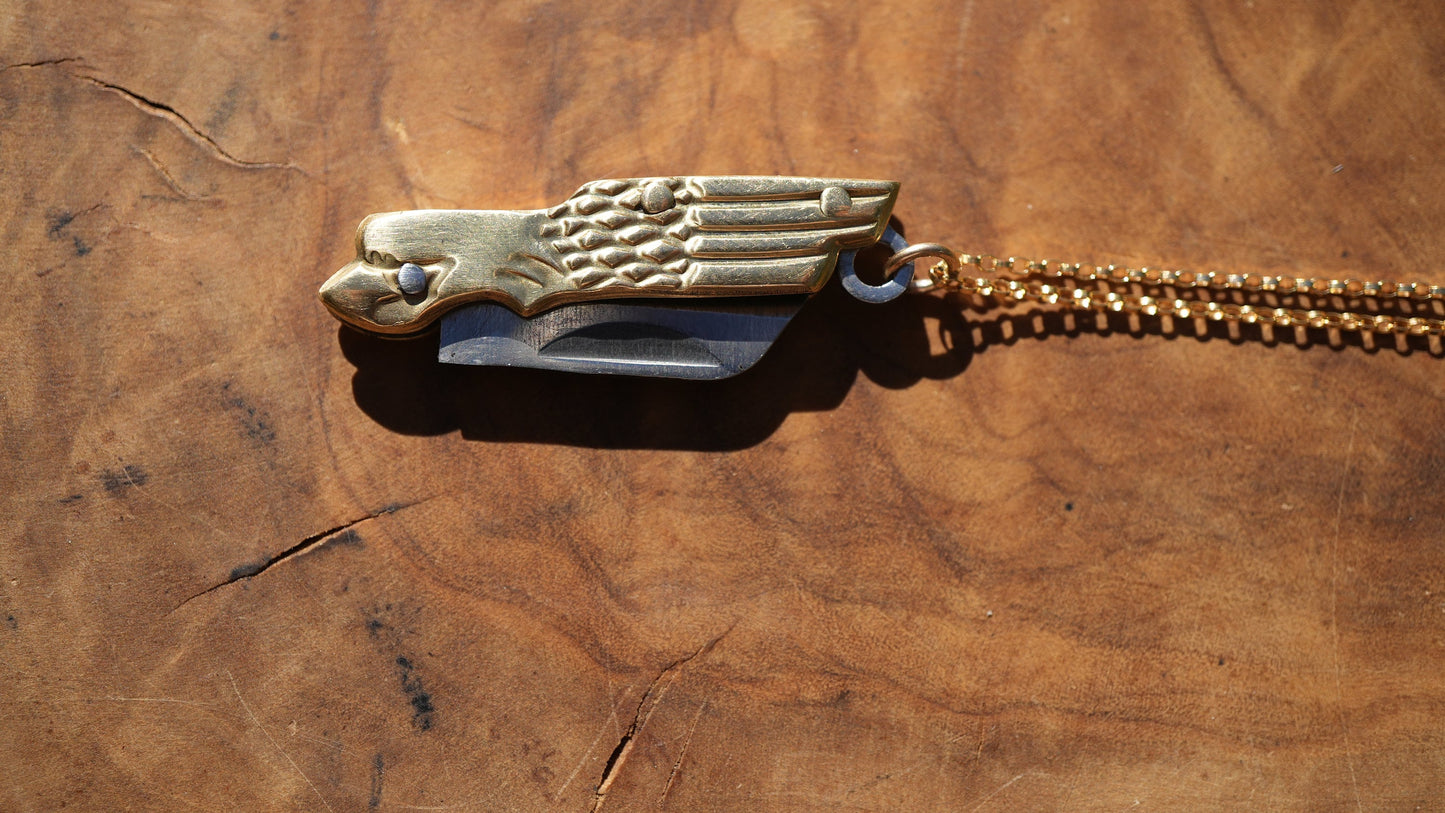 Small Mini Brass Knife Necklace | Pocket Knife Necklace | Blade Necklace | Brass Knife Necklace | Real Knife Necklace | Unisex 14K GF Chain