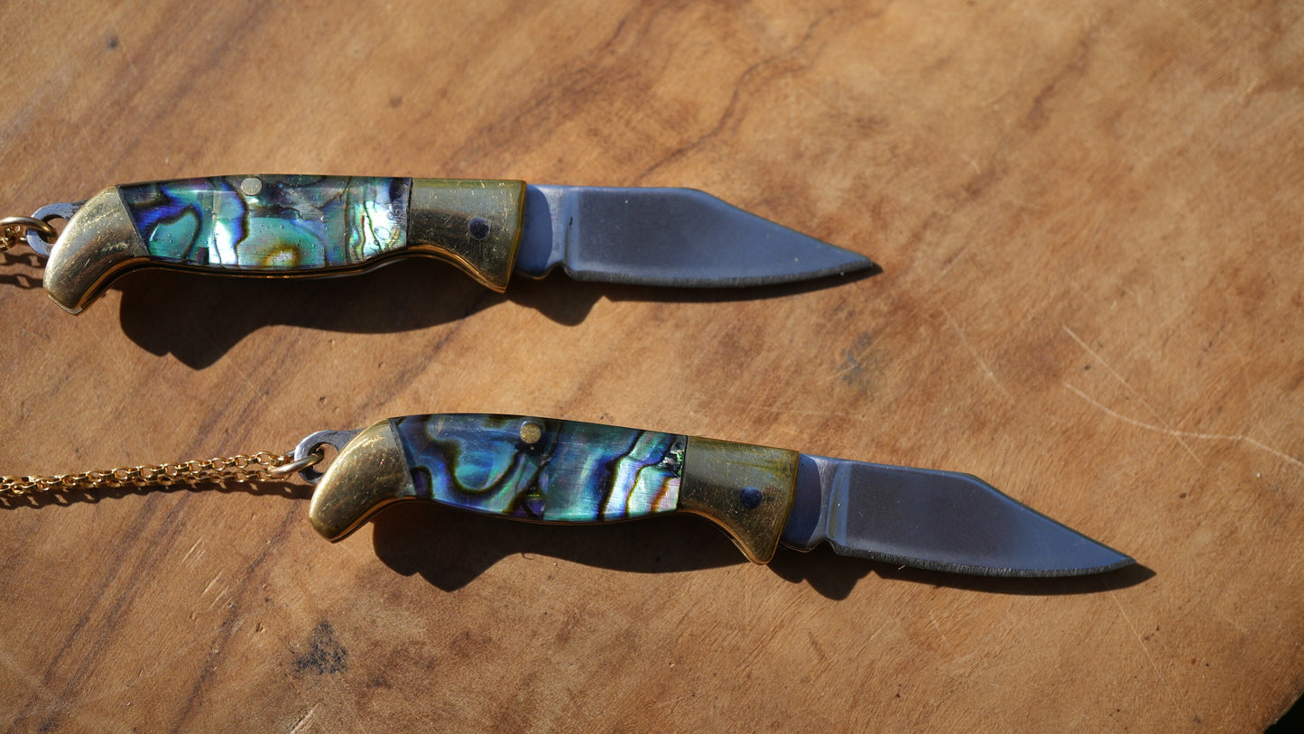 Abalone Shell Knife Necklace || Shell Pocket Knife Necklace || Blade Necklace || Brass Knife Necklace || Real Knife Necklace || Unisex