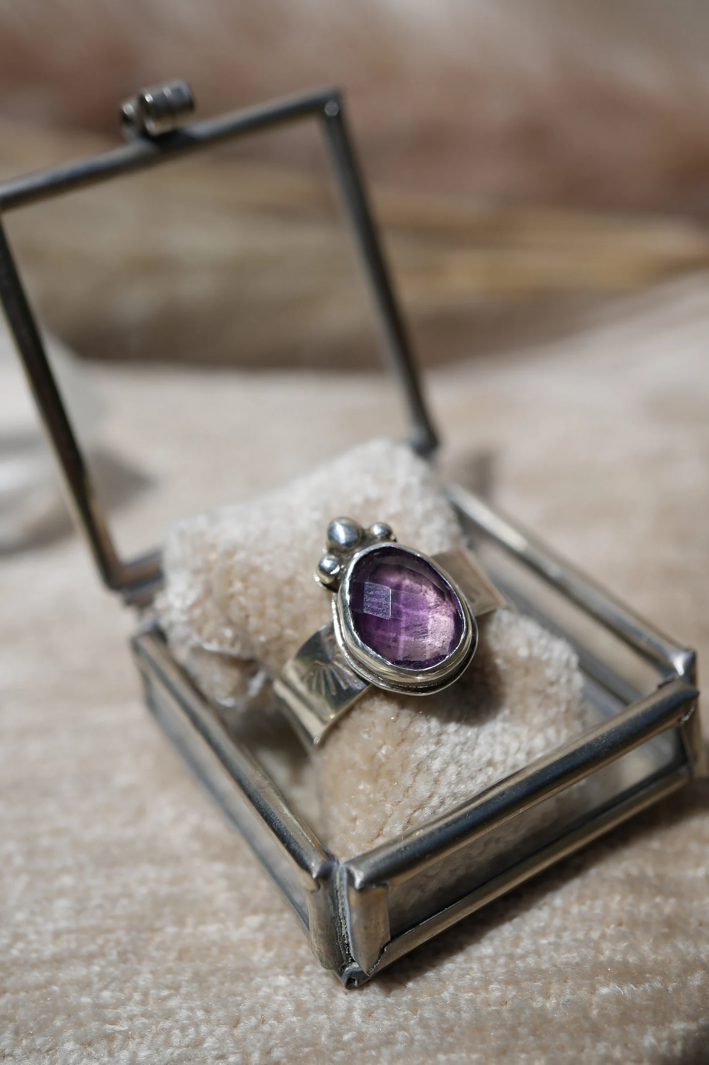 Sterling Silver Amethyst Faceted Ring || Aquarius February Birthstone || Rose Cut Amethyst Stone || Sterling Silver Ring || Bohemian Ring