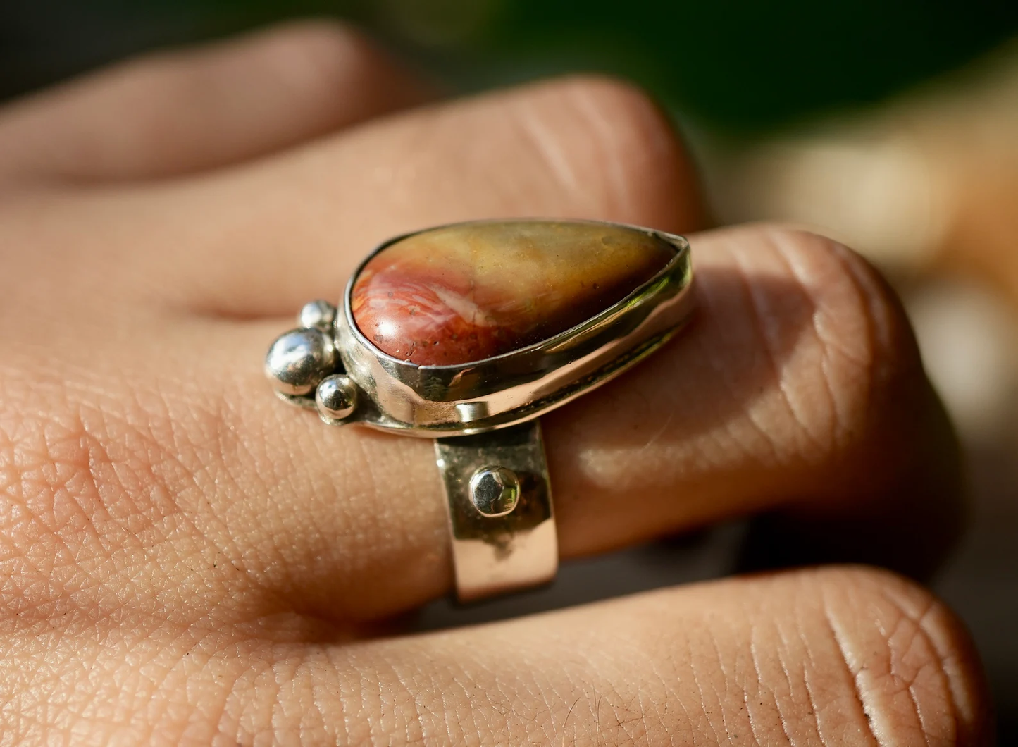 Jasper Stone Sterling Silver Ring | Silver Jasper Neutral Color Stone || Statement Ring || 925 Silver Ring