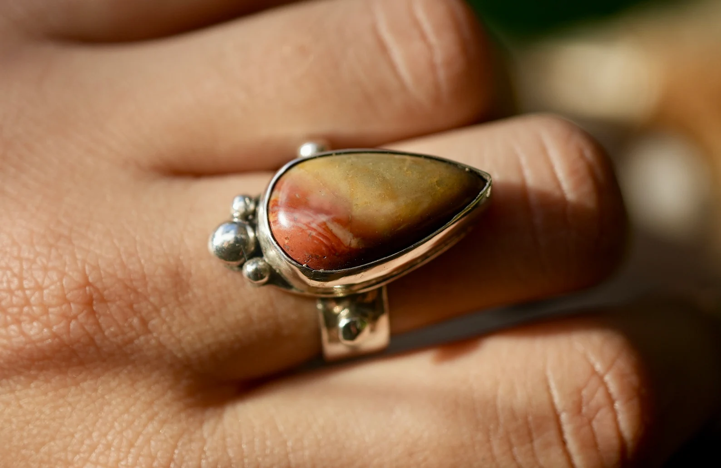 Jasper Stone Sterling Silver Ring | Silver Jasper Neutral Color Stone || Statement Ring || 925 Silver Ring