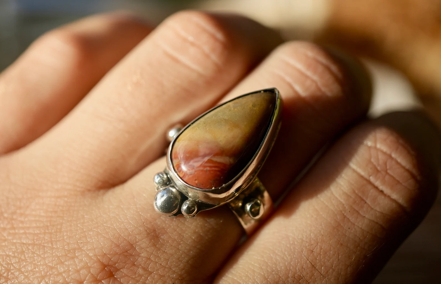 Jasper Stone Sterling Silver Ring | Silver Jasper Neutral Color Stone || Statement Ring || 925 Silver Ring