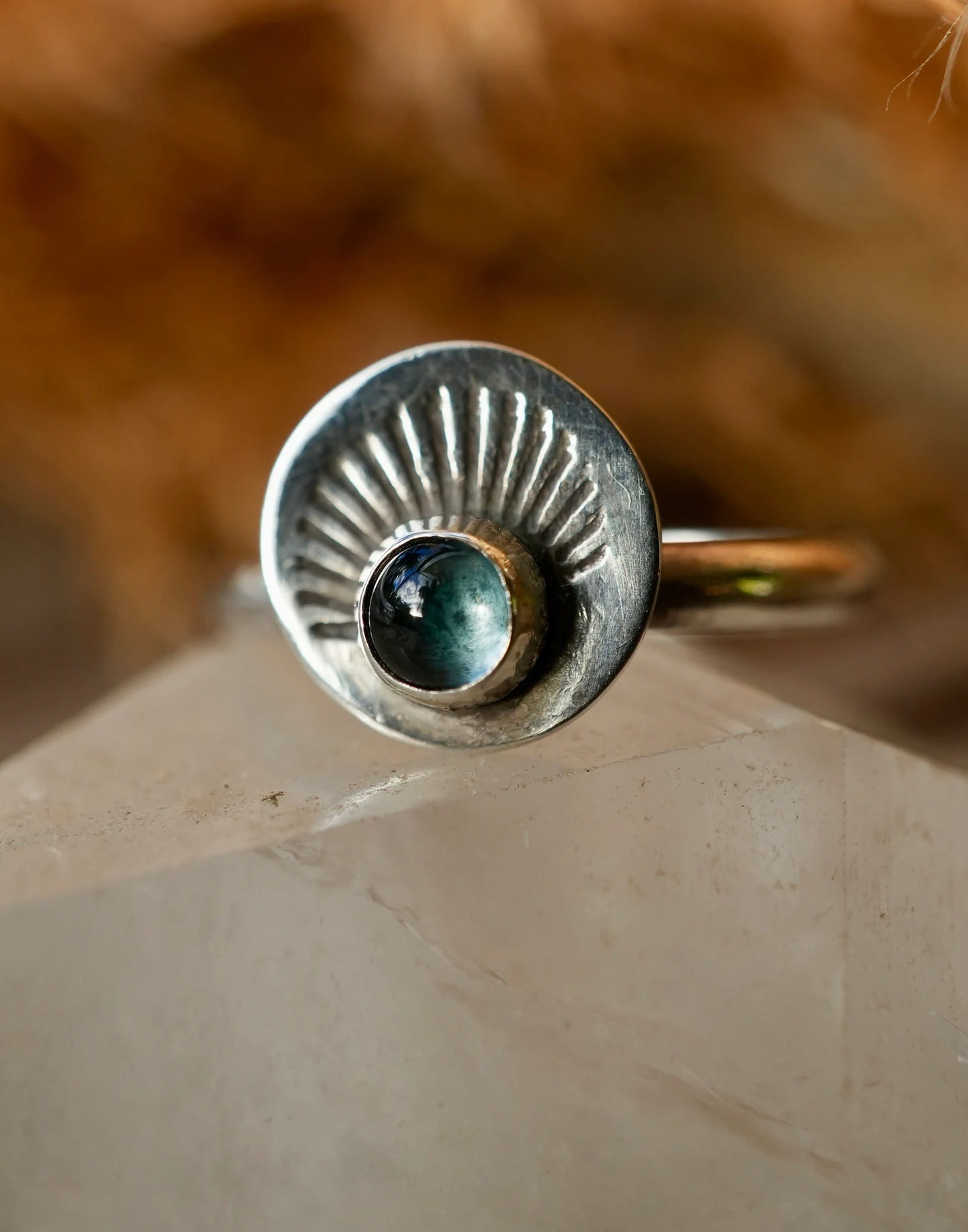 Blue Topaz Sunburst Silver Ring