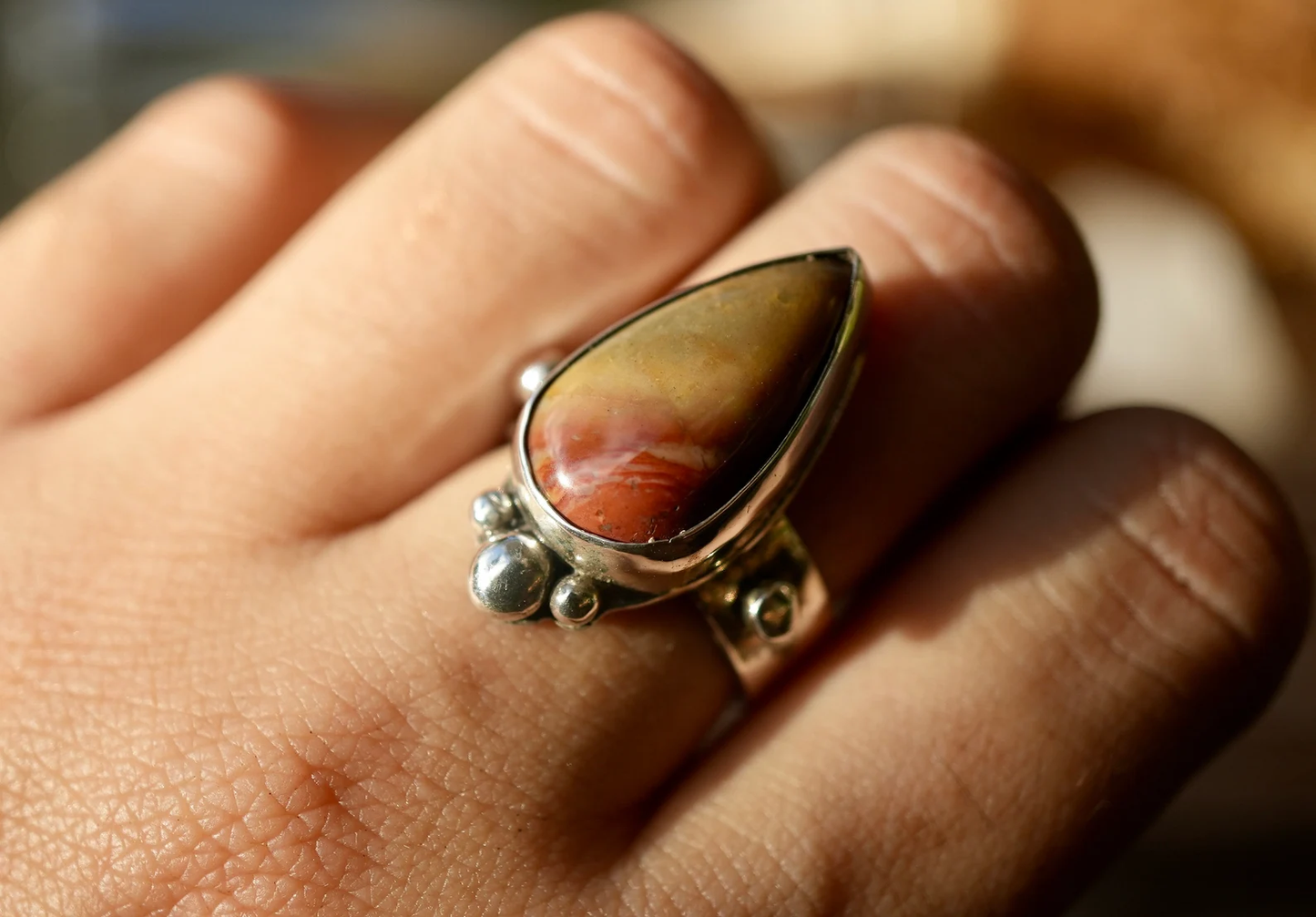 Jasper Stone Sterling Silver Ring | Silver Jasper Neutral Color Stone || Statement Ring || 925 Silver Ring