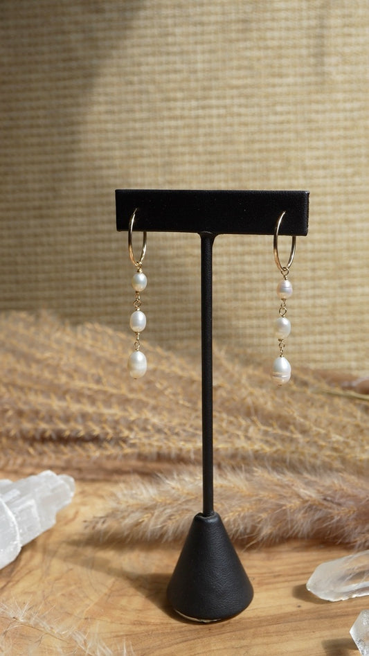 Dangling Freshwater Pearl Earrings || 14K Gold Filled Pearl Earrings || Pearl Hoops || Bridal Earrings || Bridal Jewelry || Wire Wrapped