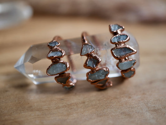 Multi - Stone Raw Aquamarine Ring || Copper Aquamarine Ring || Rough March Ring || March Birthstone Ring || Electroformed Ring