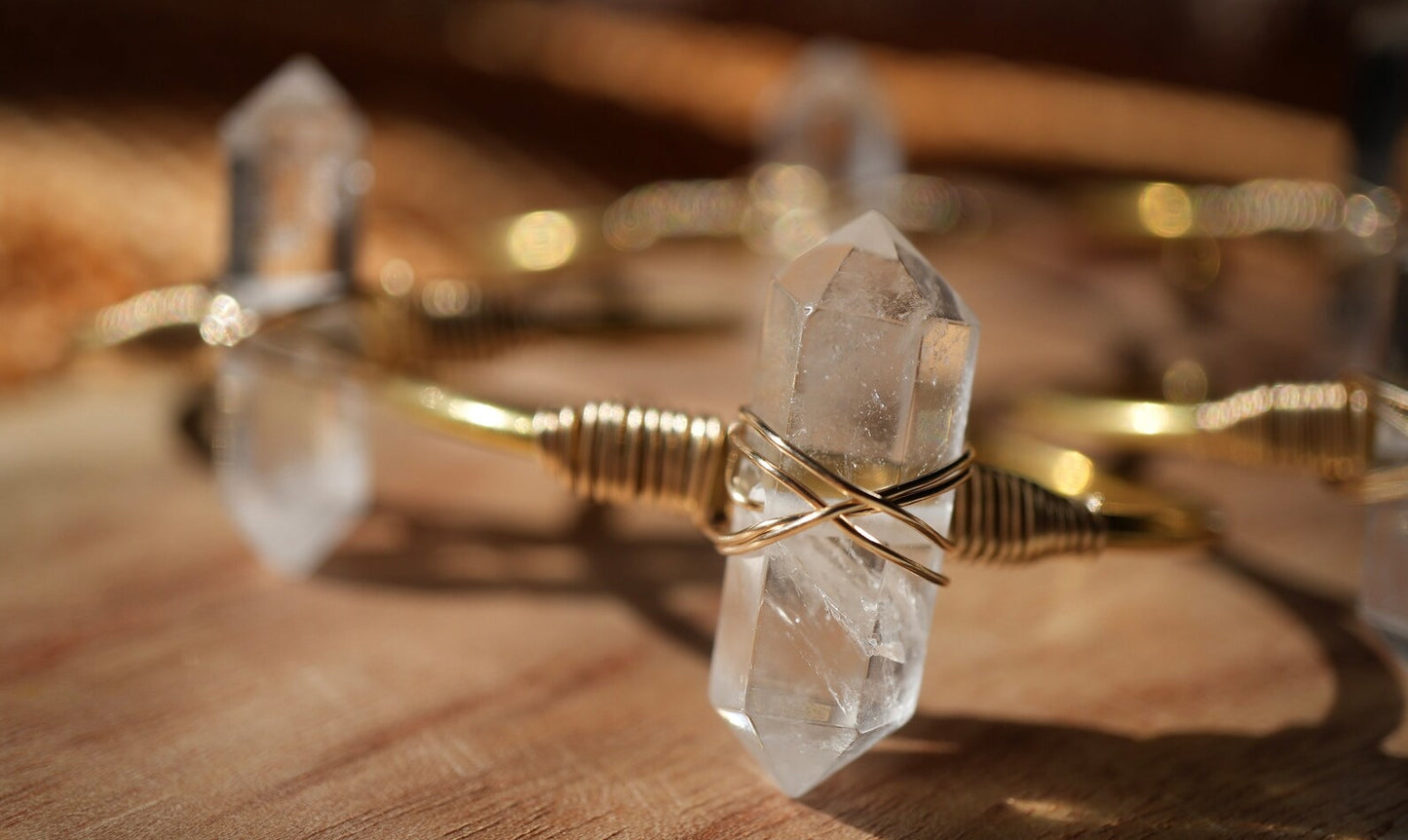 Chunky Clear Quartz Cuff || Brass & 14K Gold Filled Wire