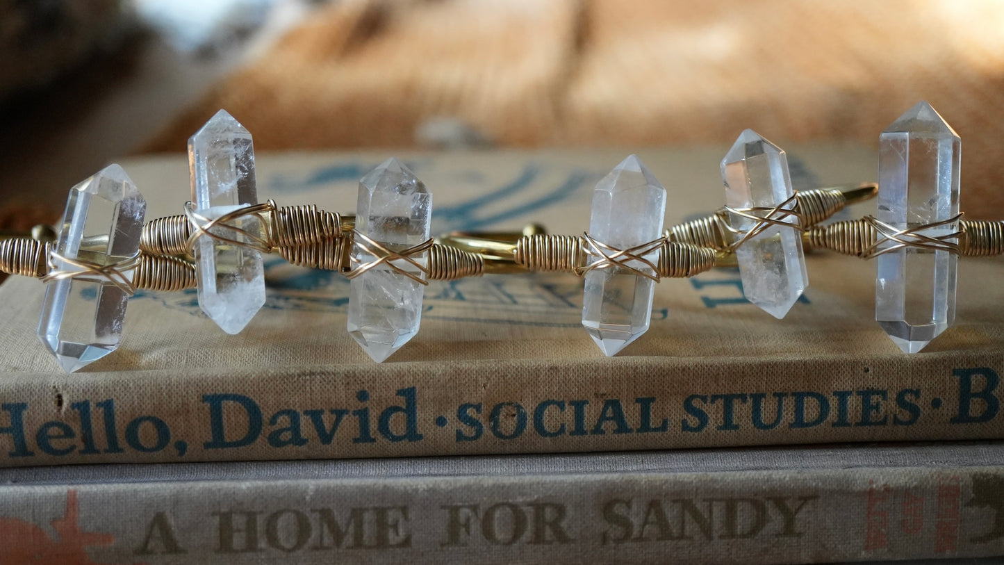 Chunky Clear Quartz Cuff || Brass & 14K Gold Filled Wire