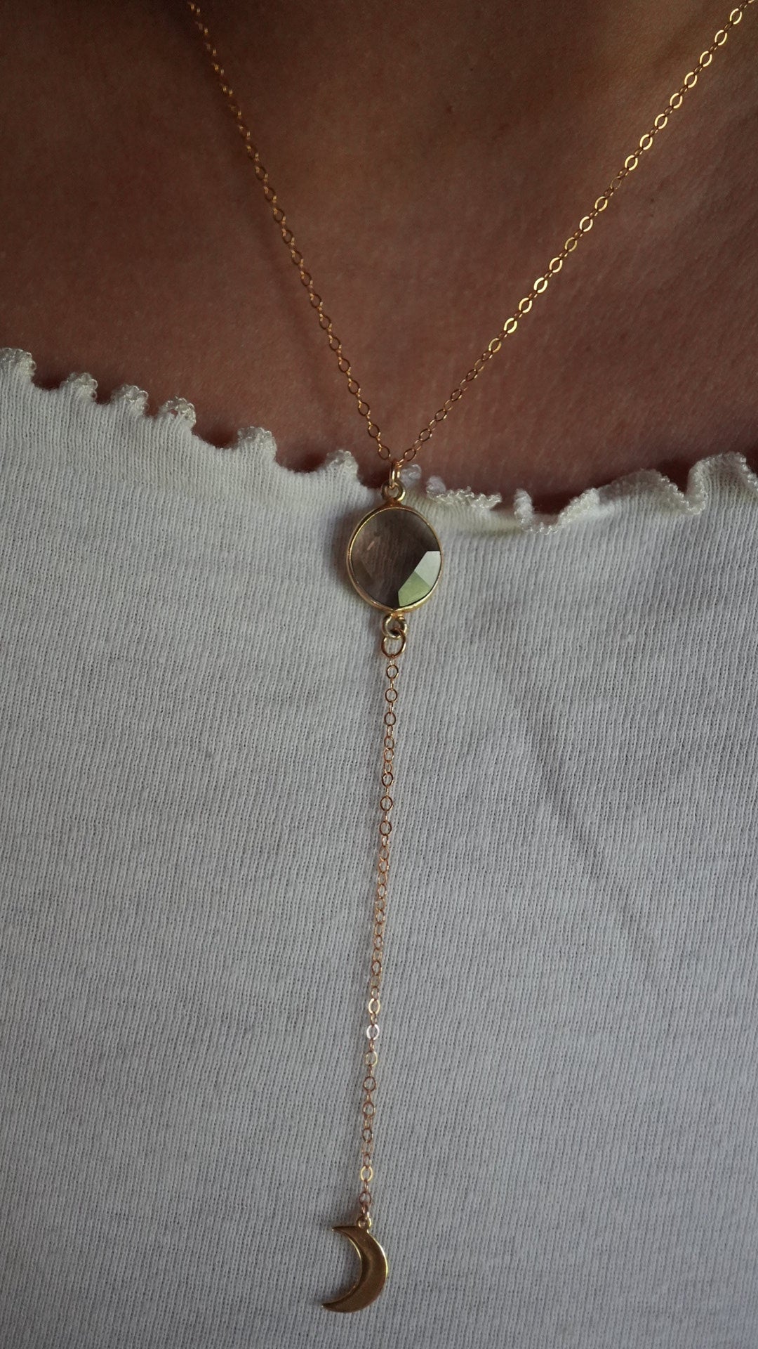 Gold Filled Smokey Quartz Crescent Moon Necklace || Layering Necklace