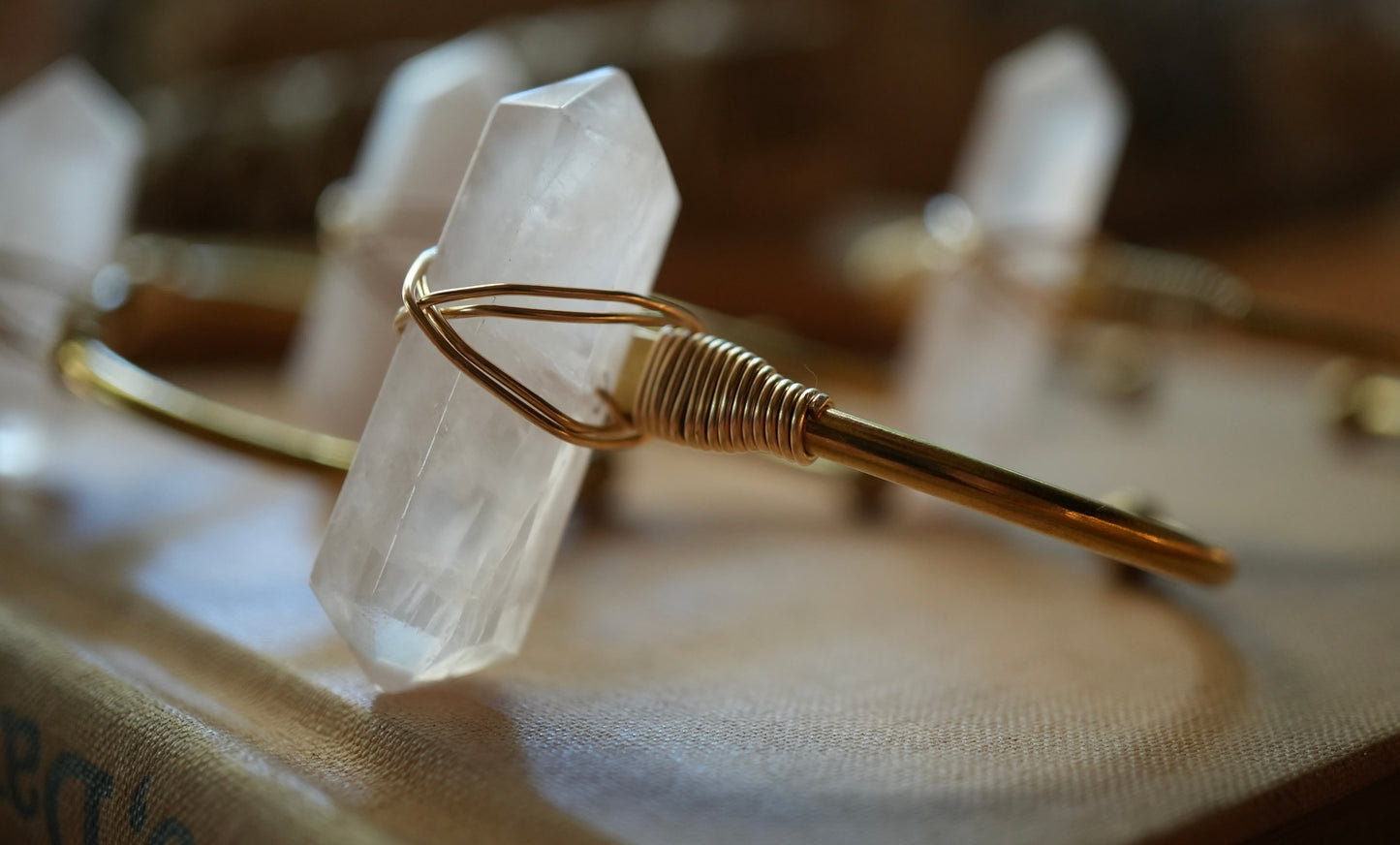 Chunky Clear Quartz Cuff || Brass & 14K Gold Filled Wire