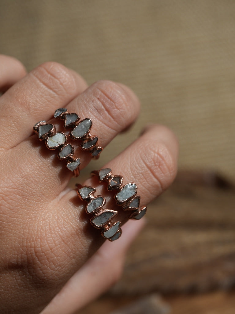 Multi - Stone Raw Aquamarine Ring || Copper Aquamarine Ring || Rough March Ring || March Birthstone Ring || Electroformed Ring