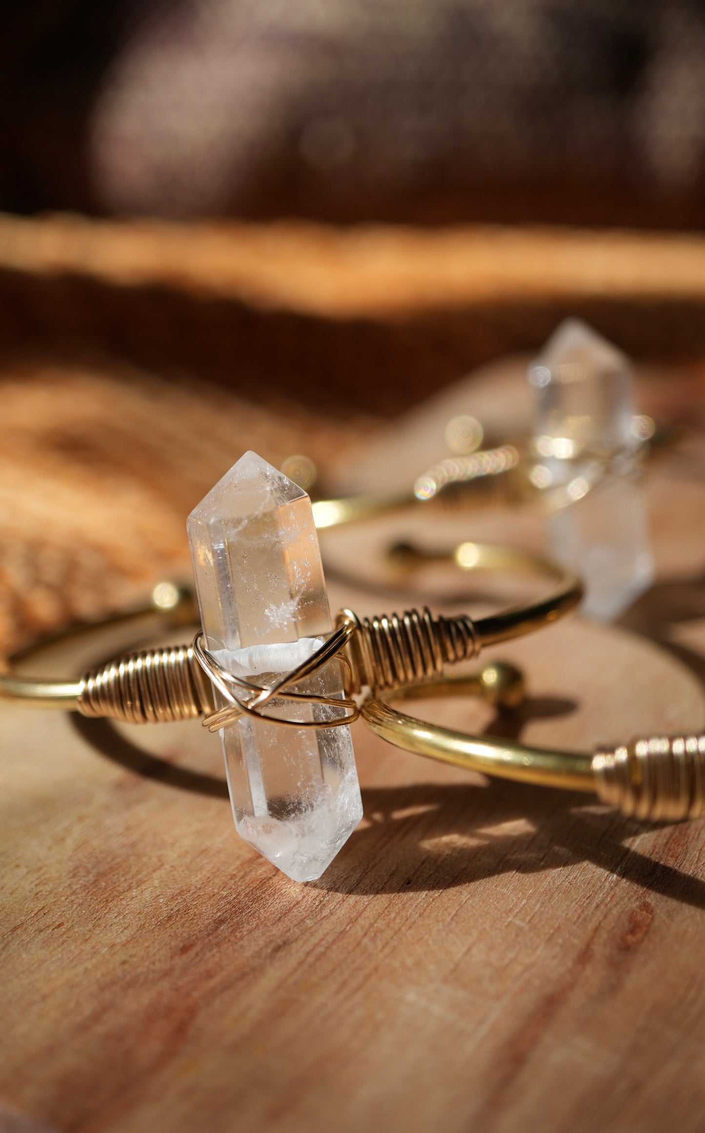 Chunky Clear Quartz Cuff || Brass & 14K Gold Filled Wire