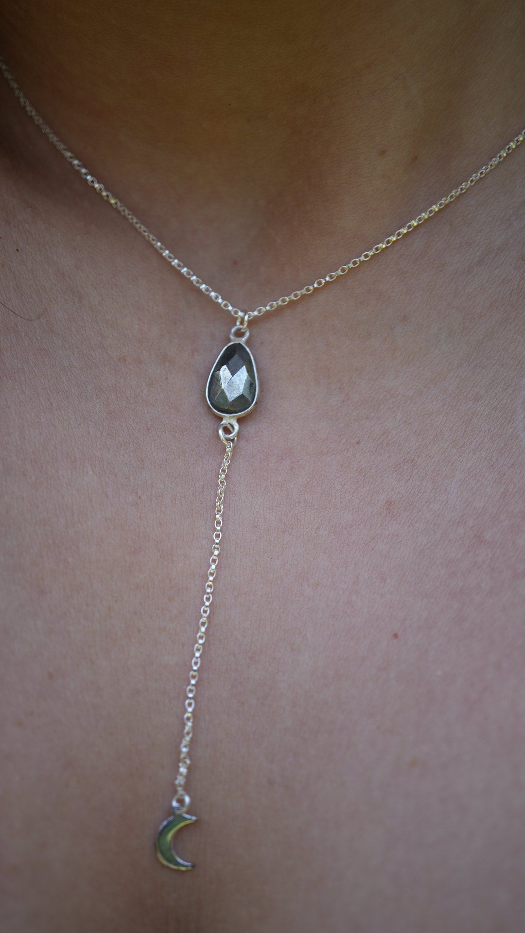 Pyrite Sterling Silver Y Style Lariat Necklace