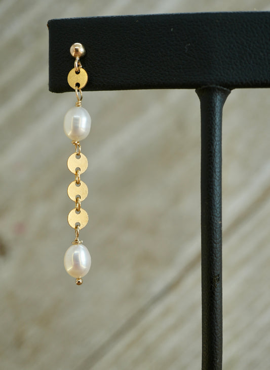 Bridal Pearl Post Earrings ||  14K Gold Filled Earrings || Dangling Pearl Earrings || Bridal Pearl + Bridesmaid Jewelry || Gift For Woman
