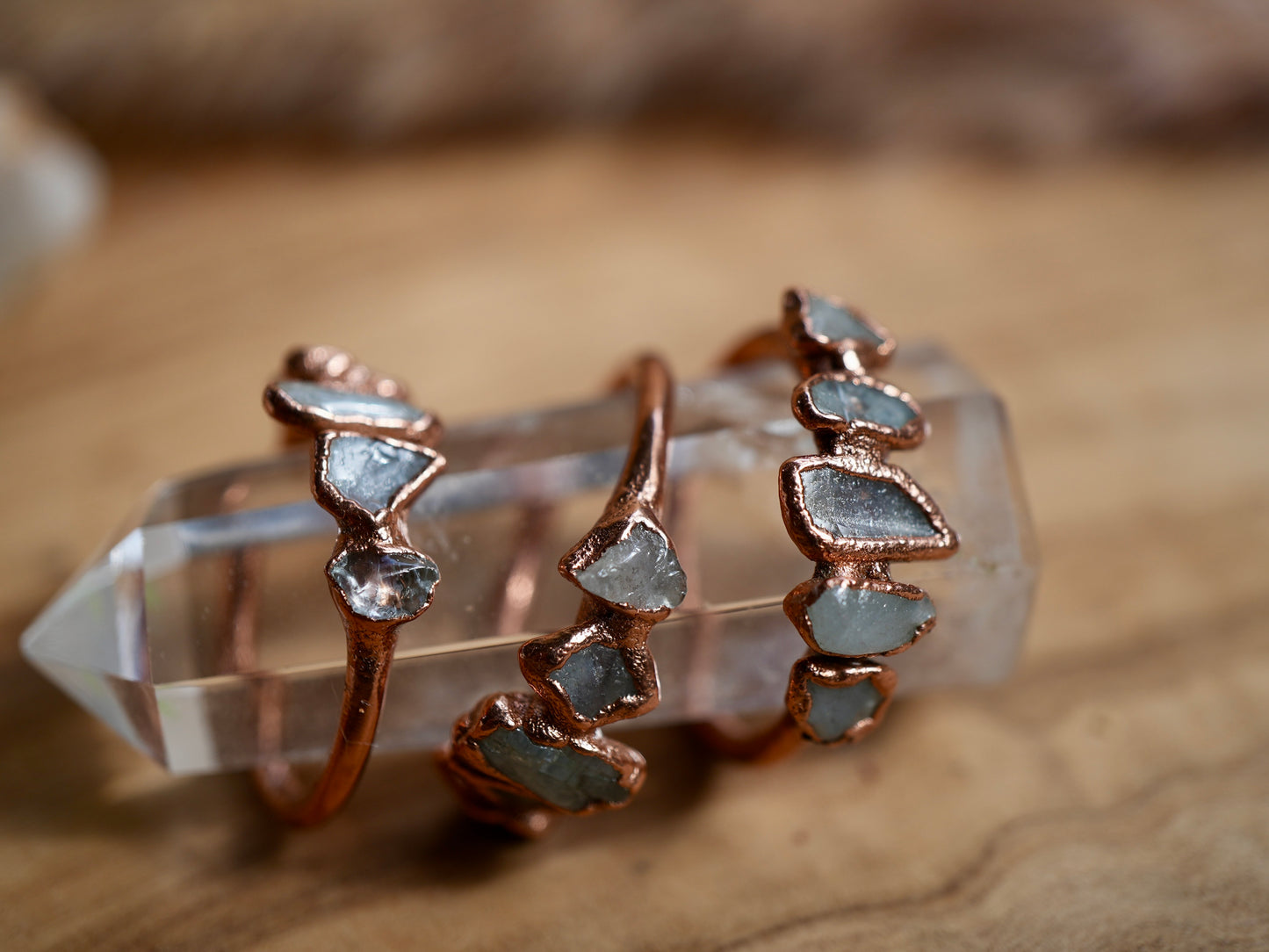 Multi - Stone Raw Aquamarine Ring || Copper Aquamarine Ring || Rough March Ring || March Birthstone Ring || Electroformed Ring