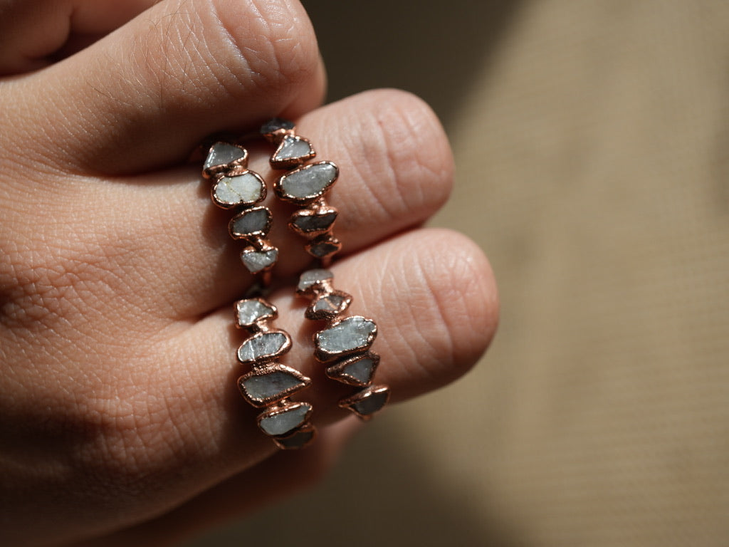 Multi - Stone Raw Aquamarine Ring || Copper Aquamarine Ring || Rough March Ring || March Birthstone Ring || Electroformed Ring